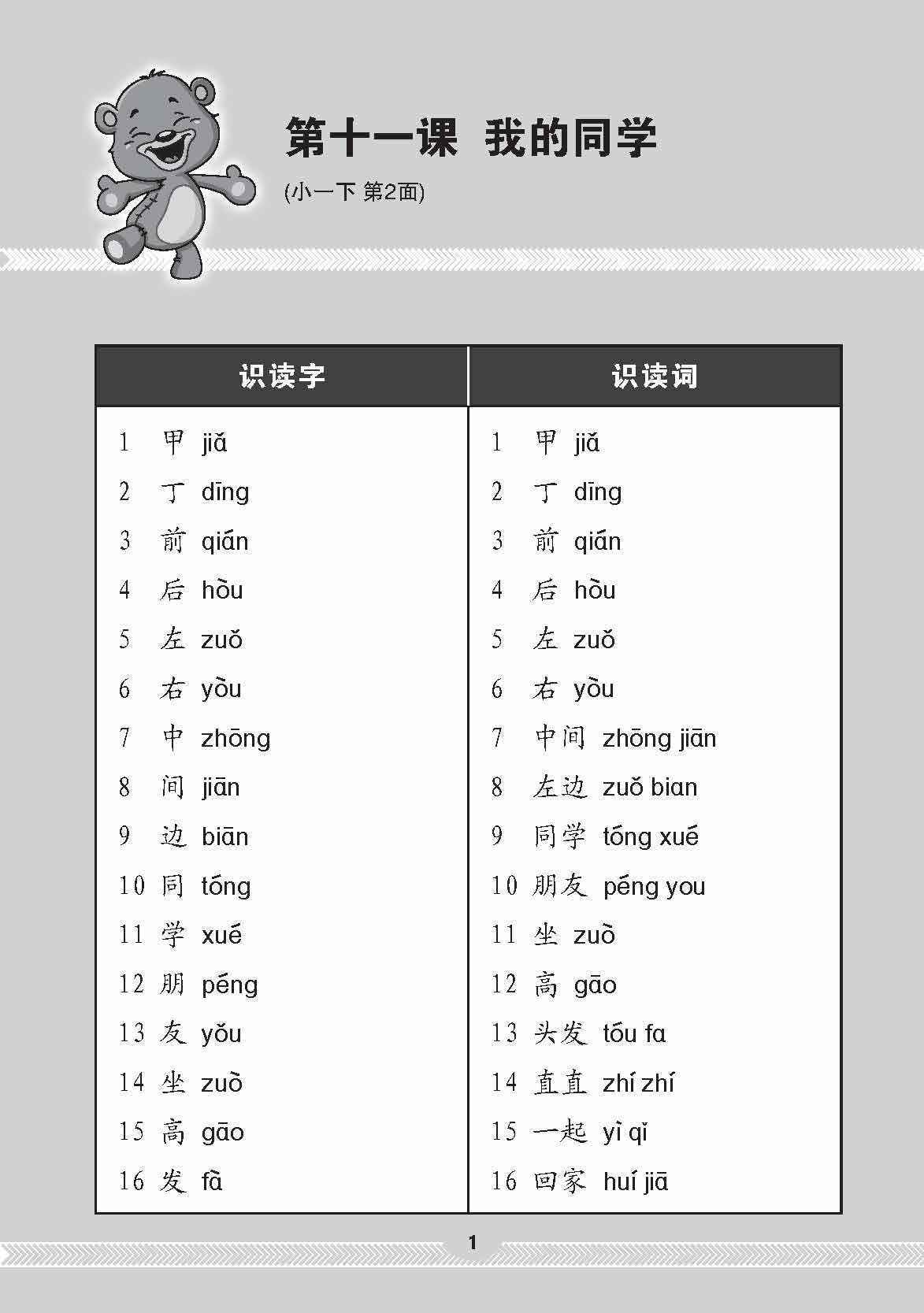 小一华文课文字词手册 1B / A Handbook of Chinese Vocabulary for Primary 1B