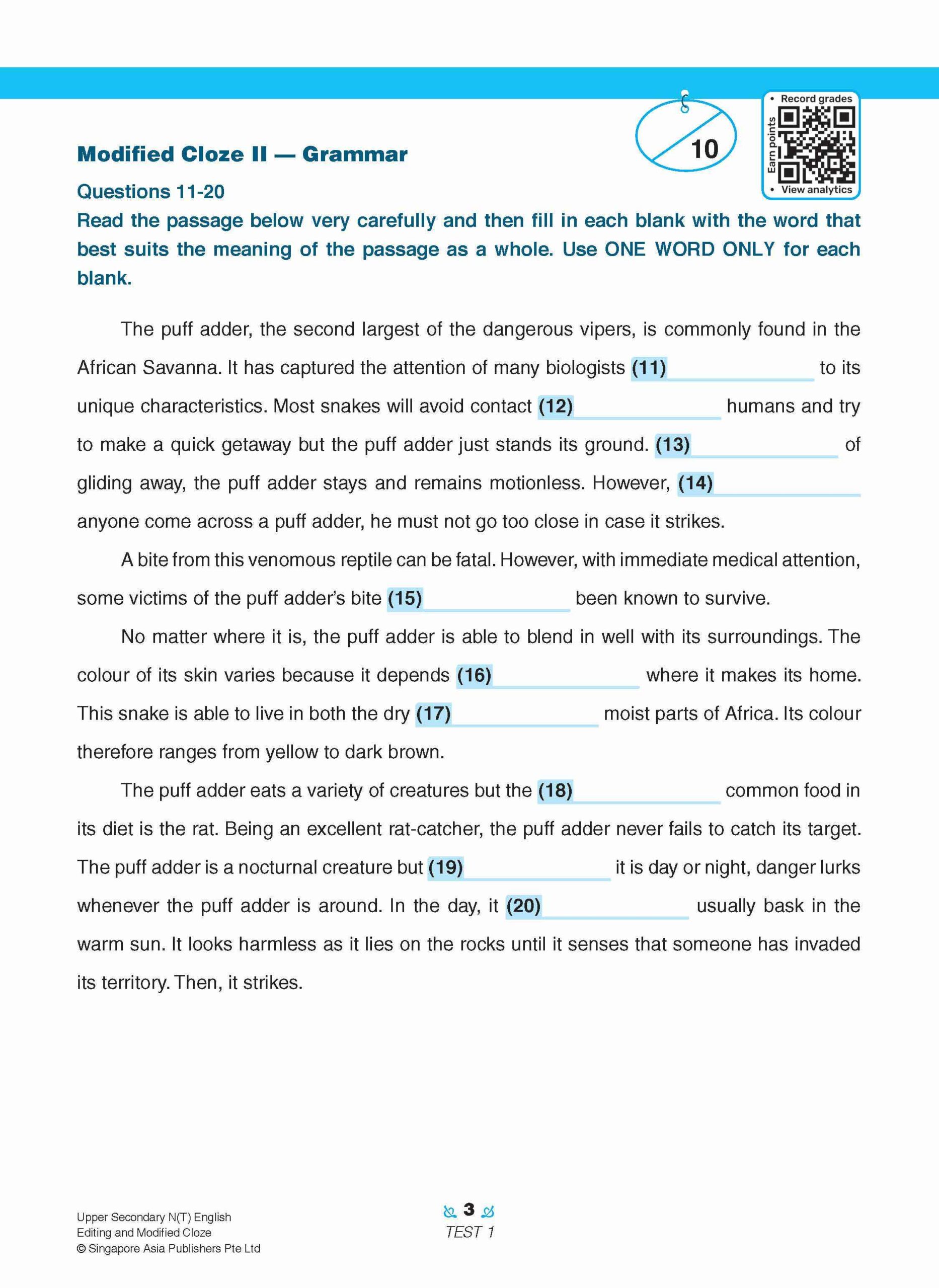 Upper Secondary N(T) English Editing and Modified Cloze