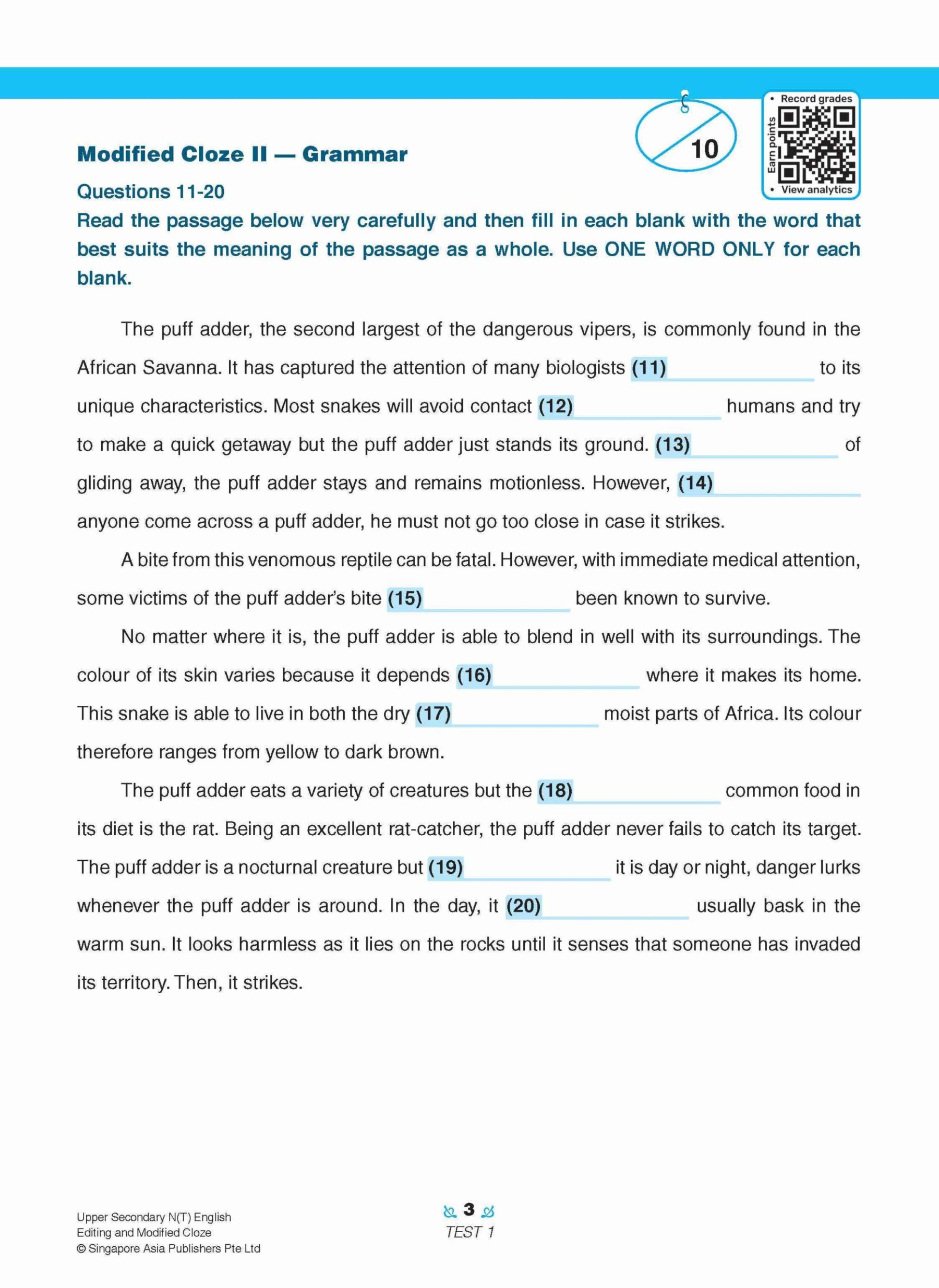 Upper Secondary N(T) English Editing and Modified Cloze