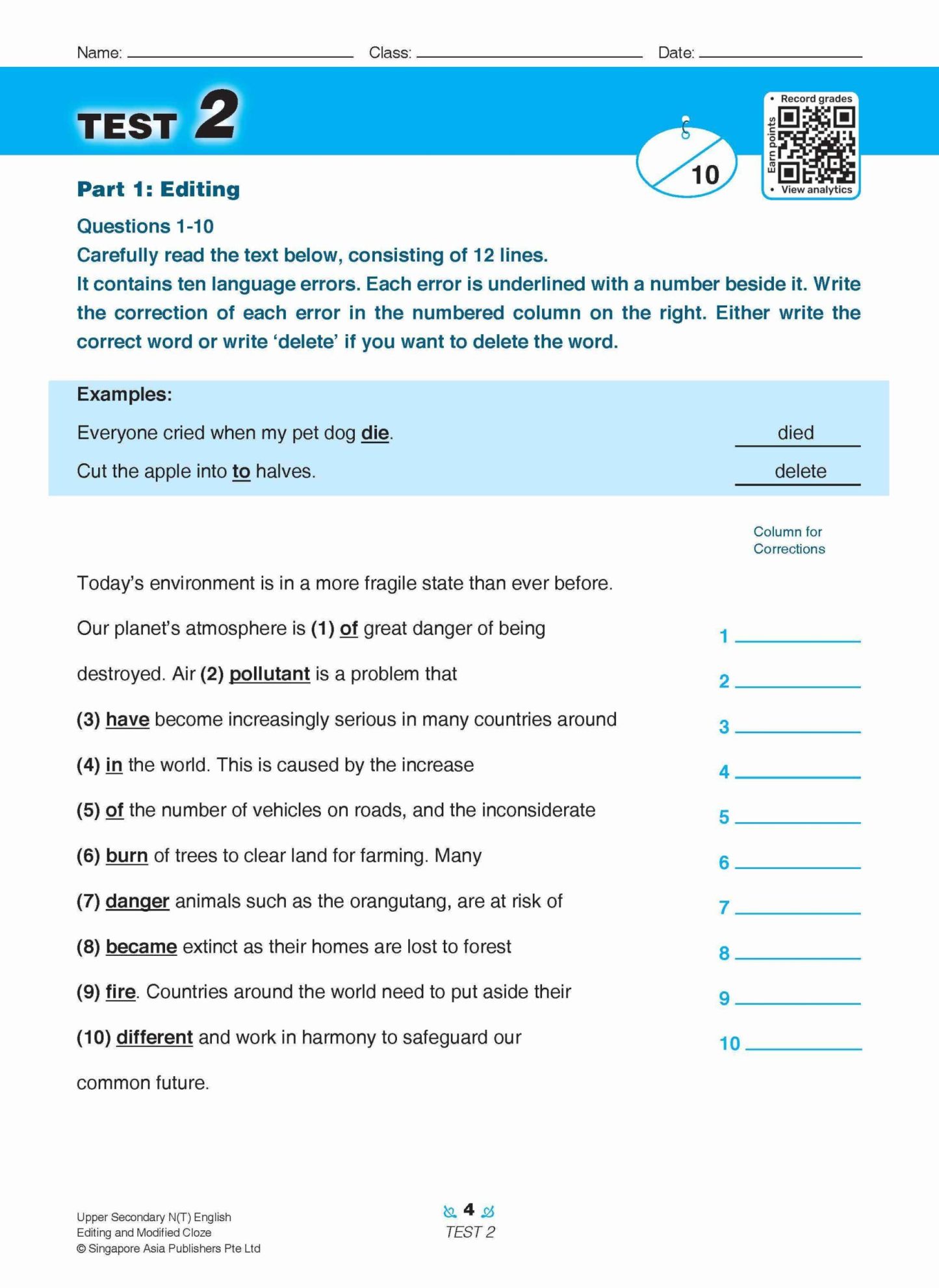 Upper Secondary N(T) English Editing and Modified Cloze