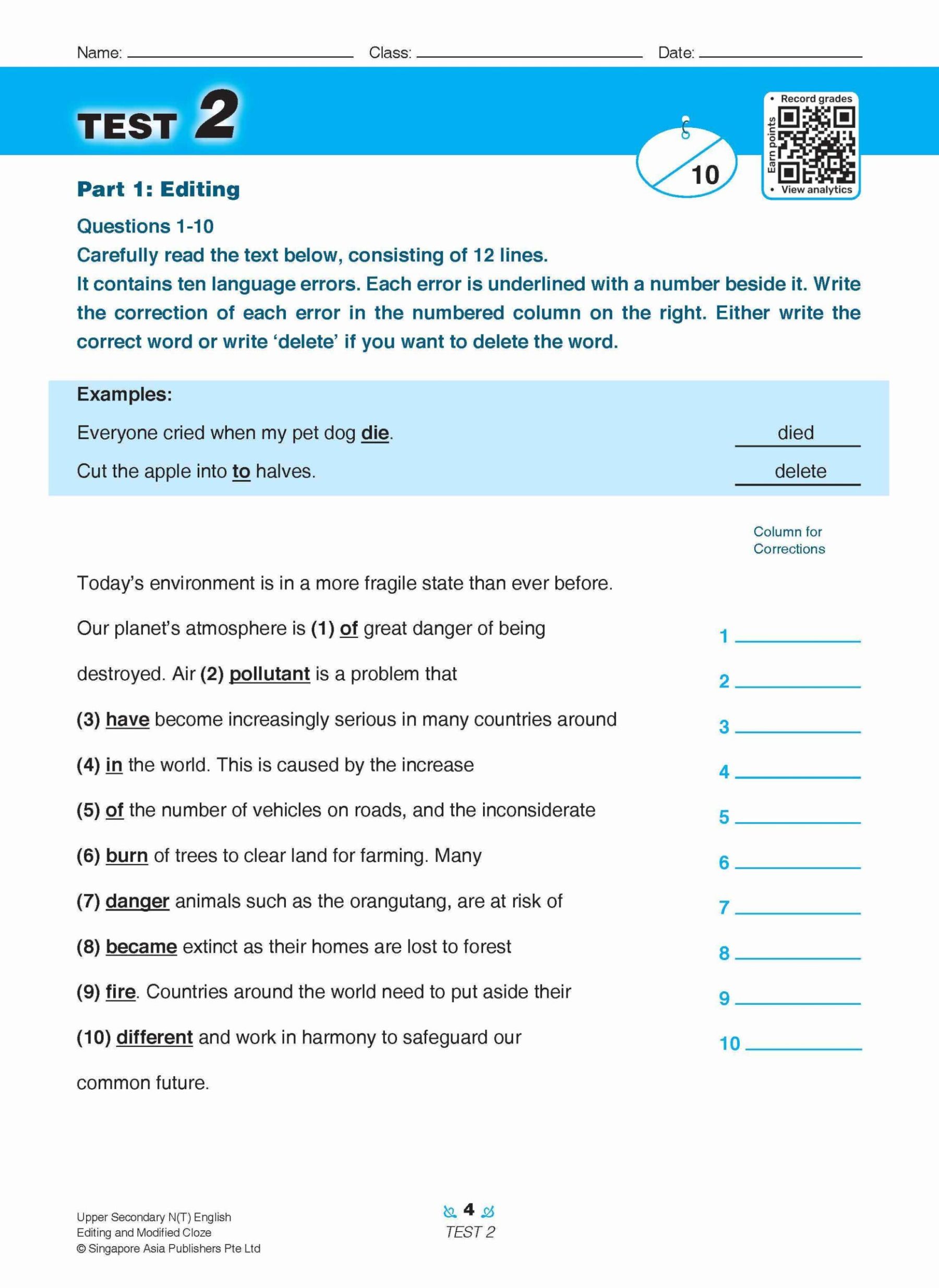 Upper Secondary N(T) English Editing and Modified Cloze