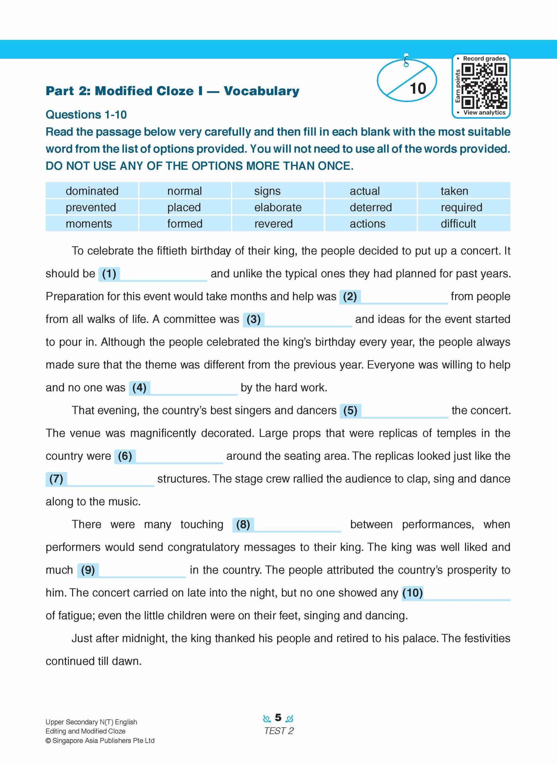 Upper Secondary N(T) English Editing and Modified Cloze
