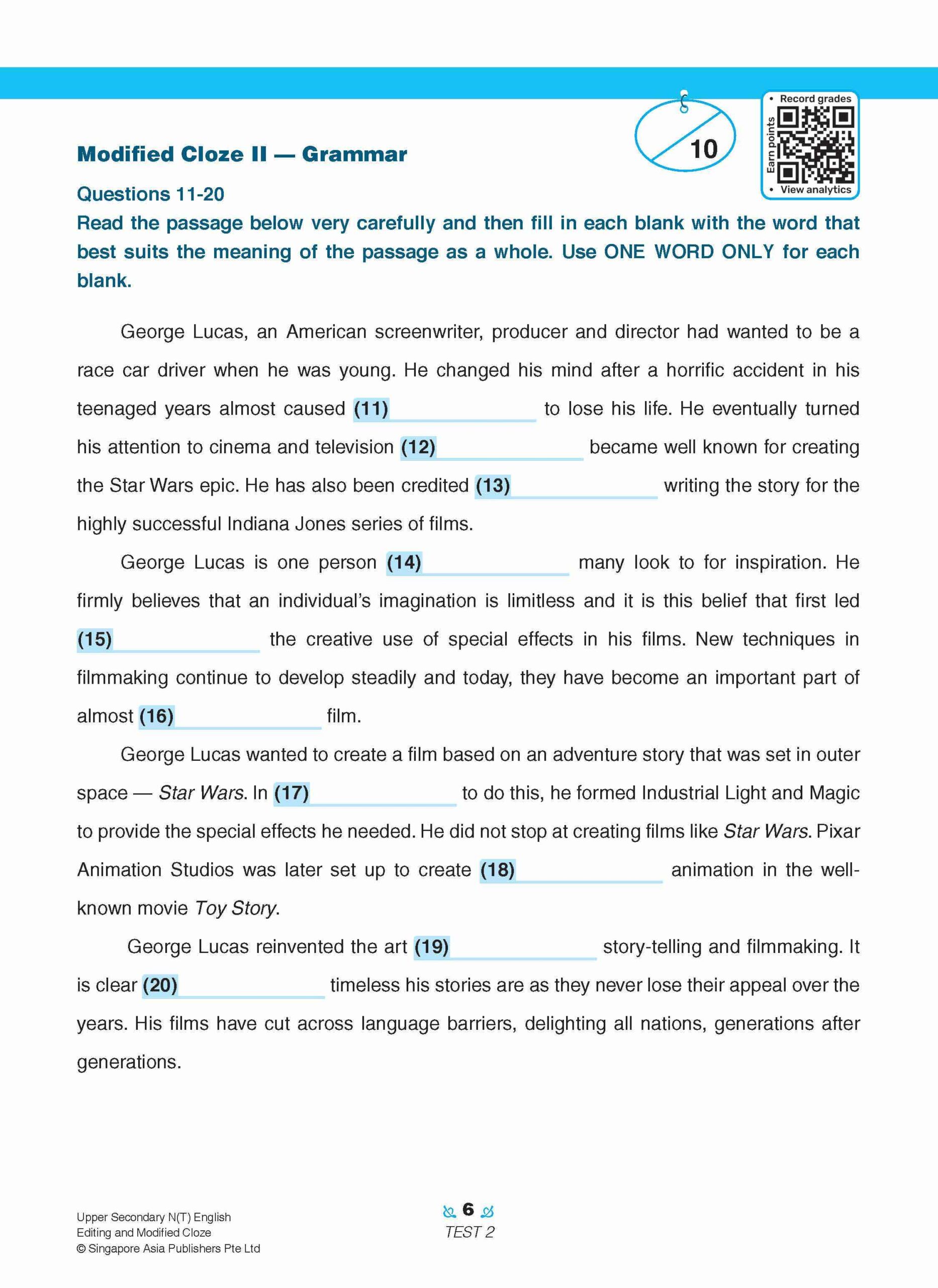 Upper Secondary N(T) English Editing and Modified Cloze