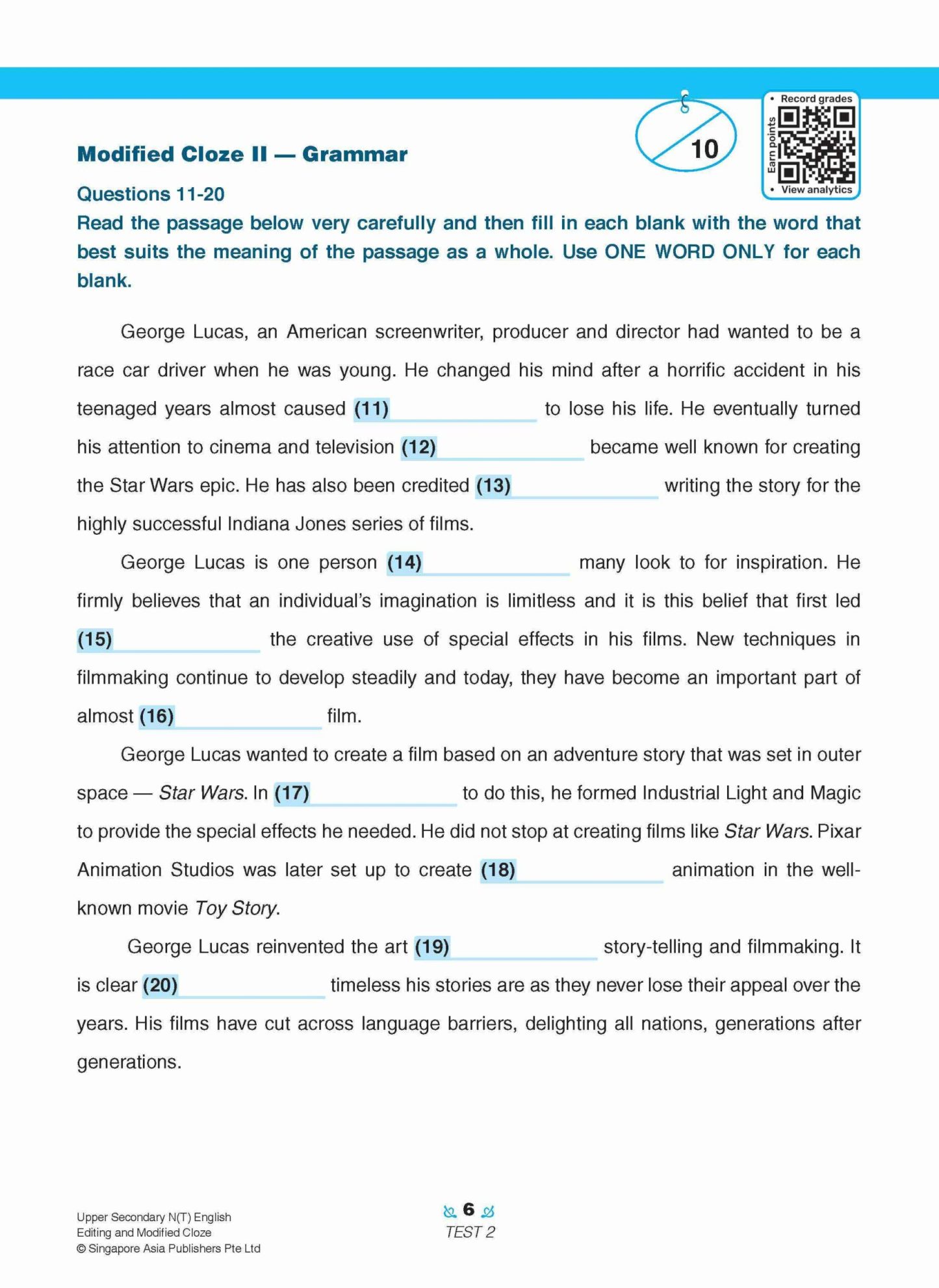 Upper Secondary N(T) English Editing and Modified Cloze