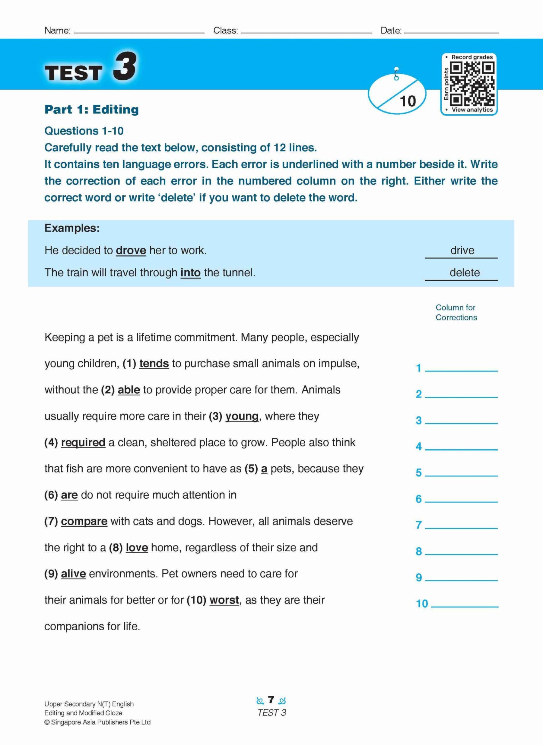 Upper Secondary N(T) English Editing and Modified Cloze