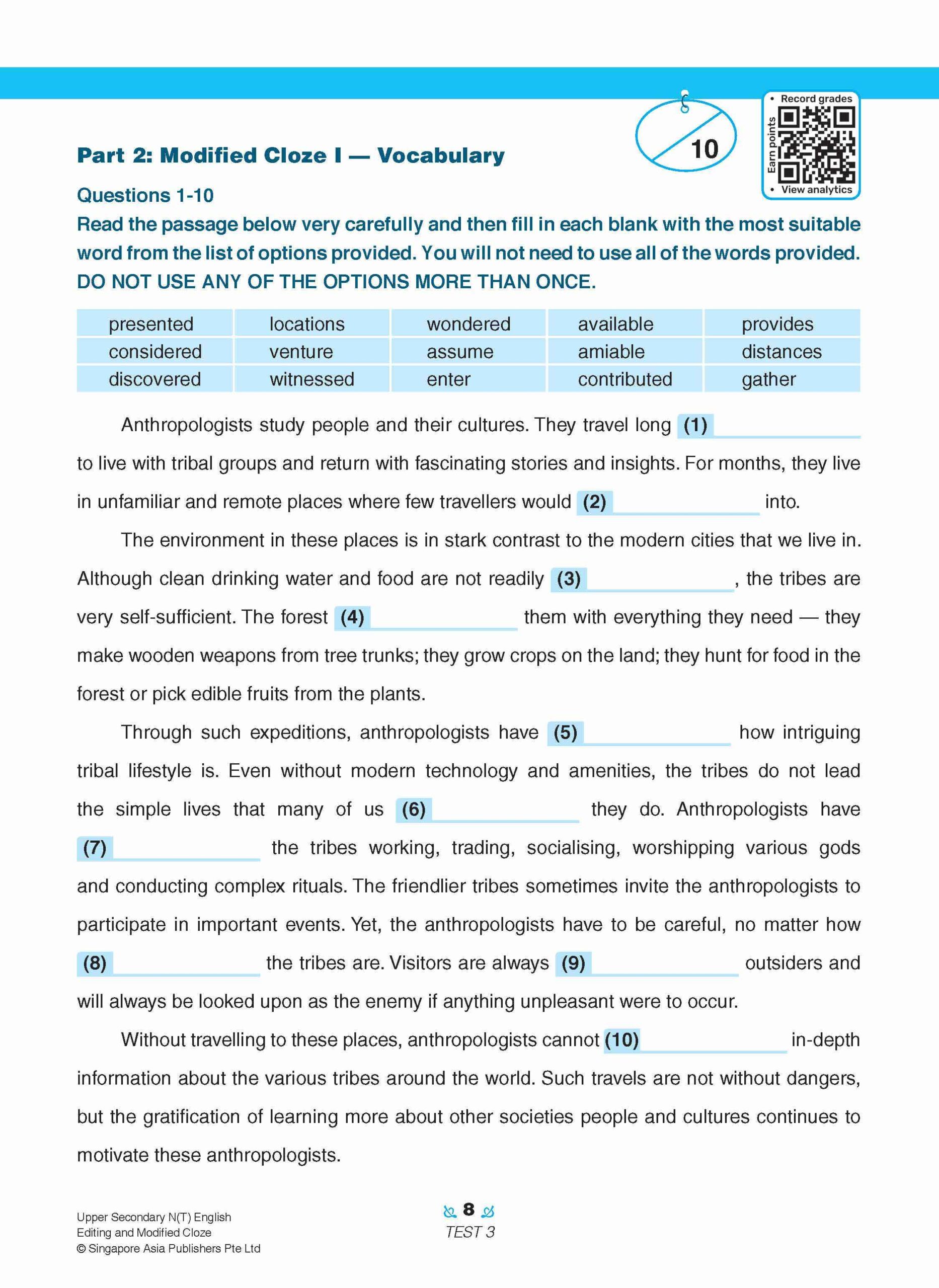 Upper Secondary N(T) English Editing and Modified Cloze