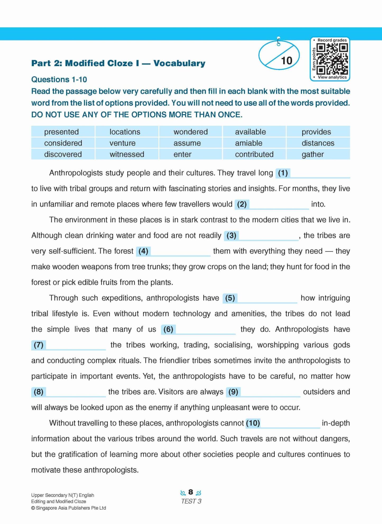 Upper Secondary N(T) English Editing and Modified Cloze