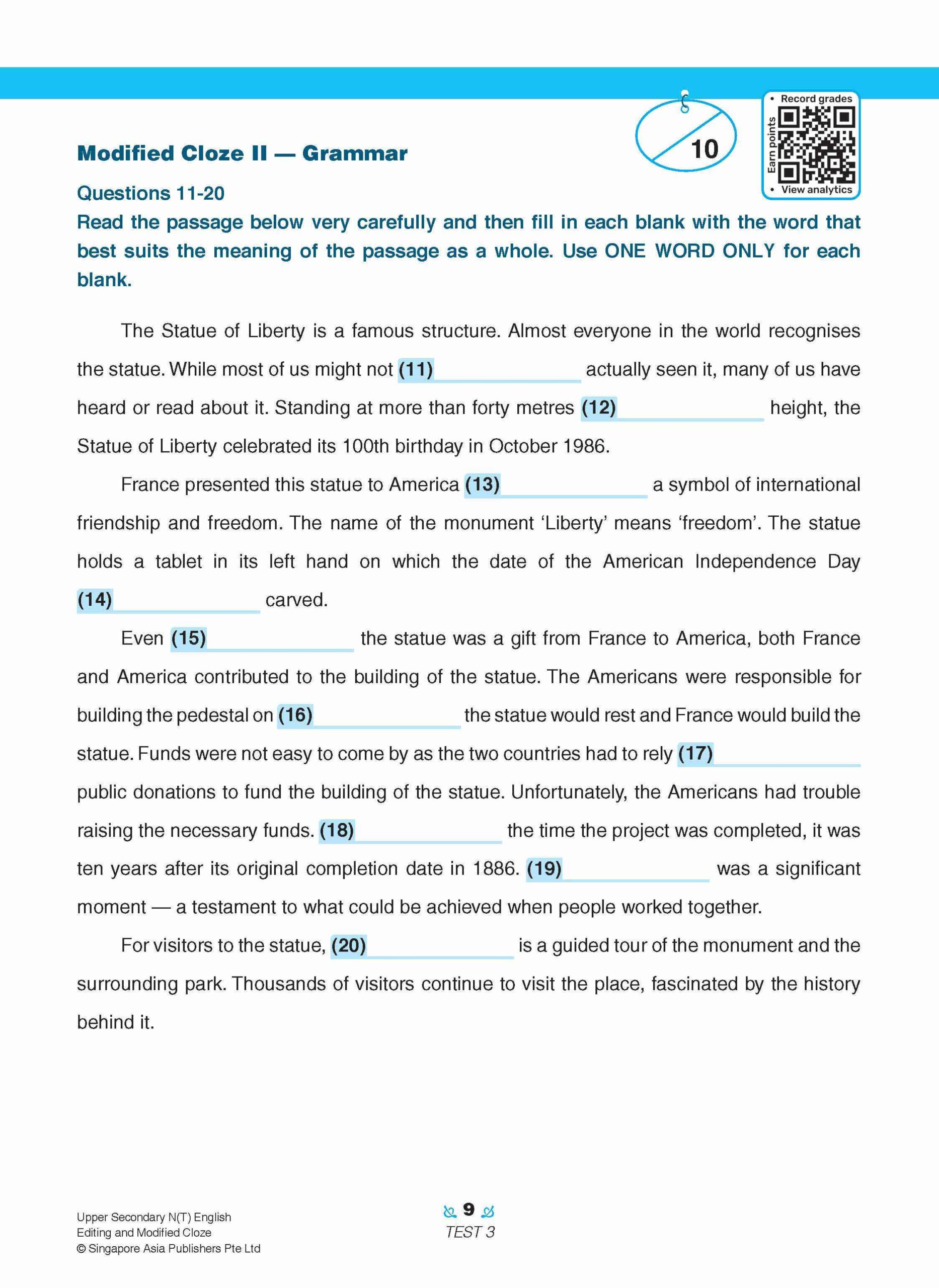 Upper Secondary N(T) English Editing and Modified Cloze