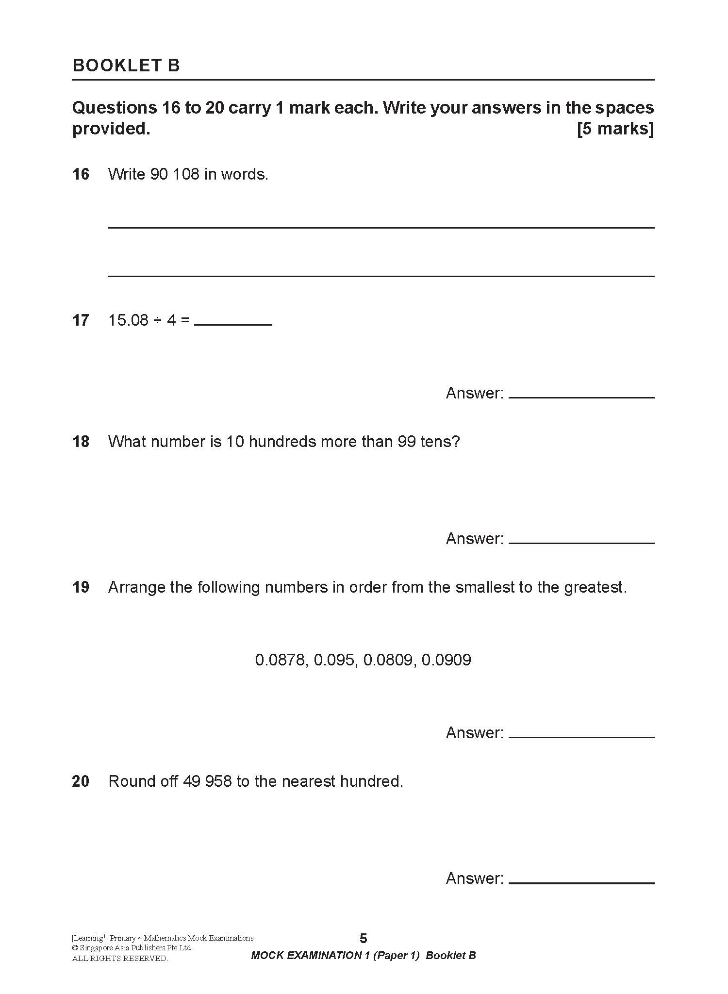 LEARNING+ Primary 4 Mathematics Mock Examinations