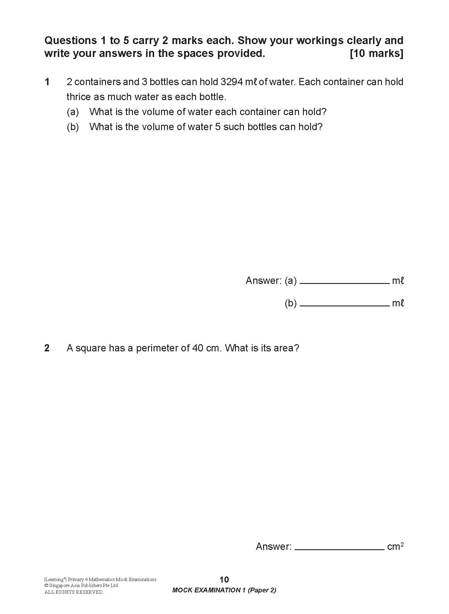 LEARNING+ Primary 4 Mathematics Mock Examinations