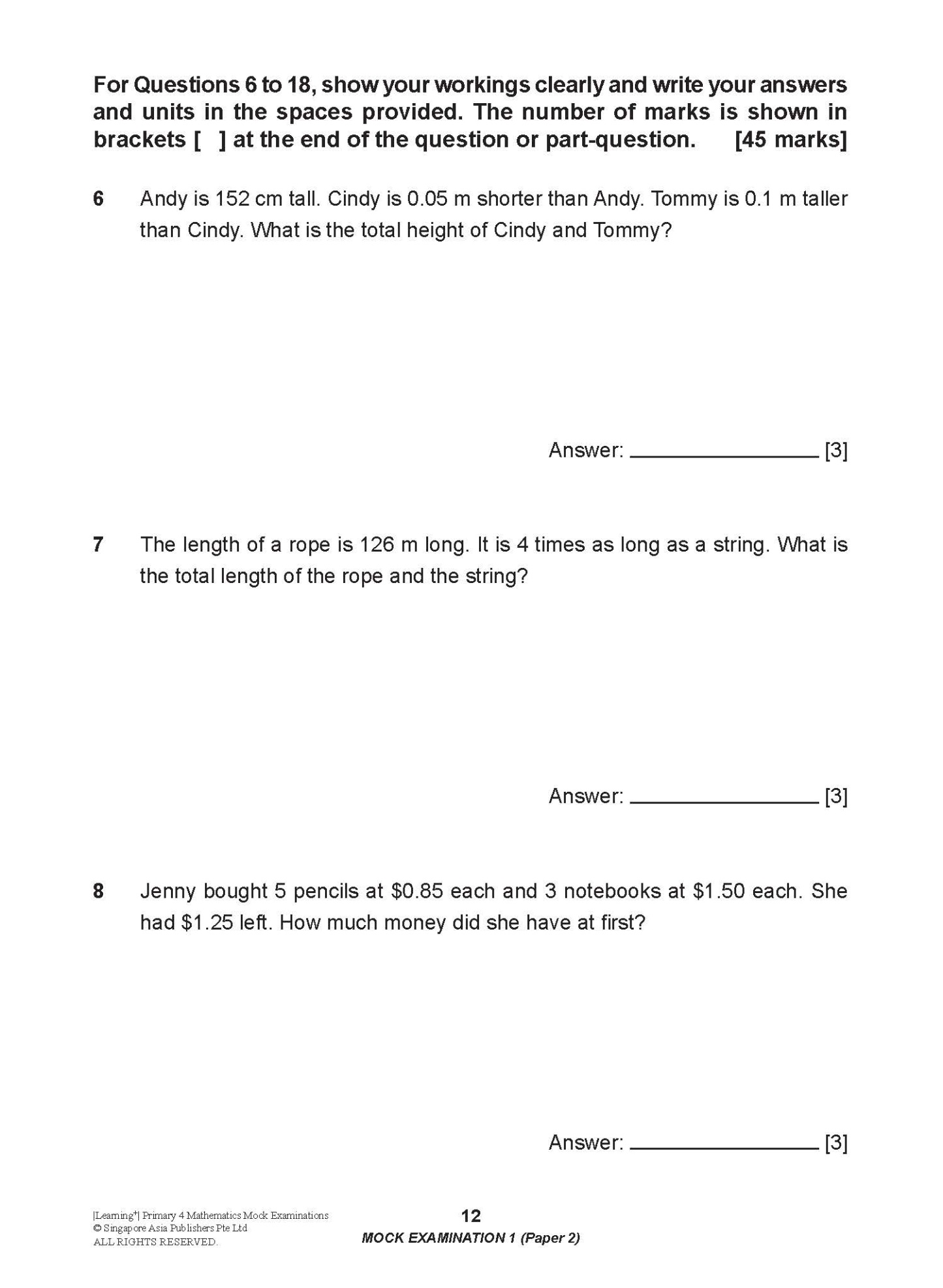 LEARNING+ Primary 4 Mathematics Mock Examinations