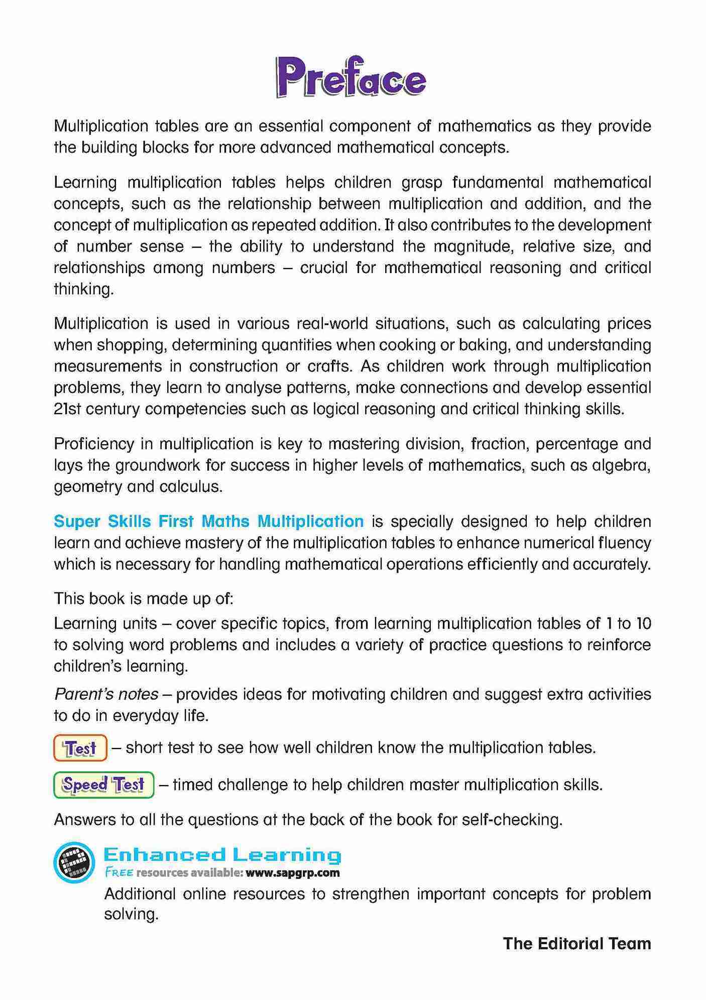 Super Skills First Maths MULTIPLICATION Age 7+ Years