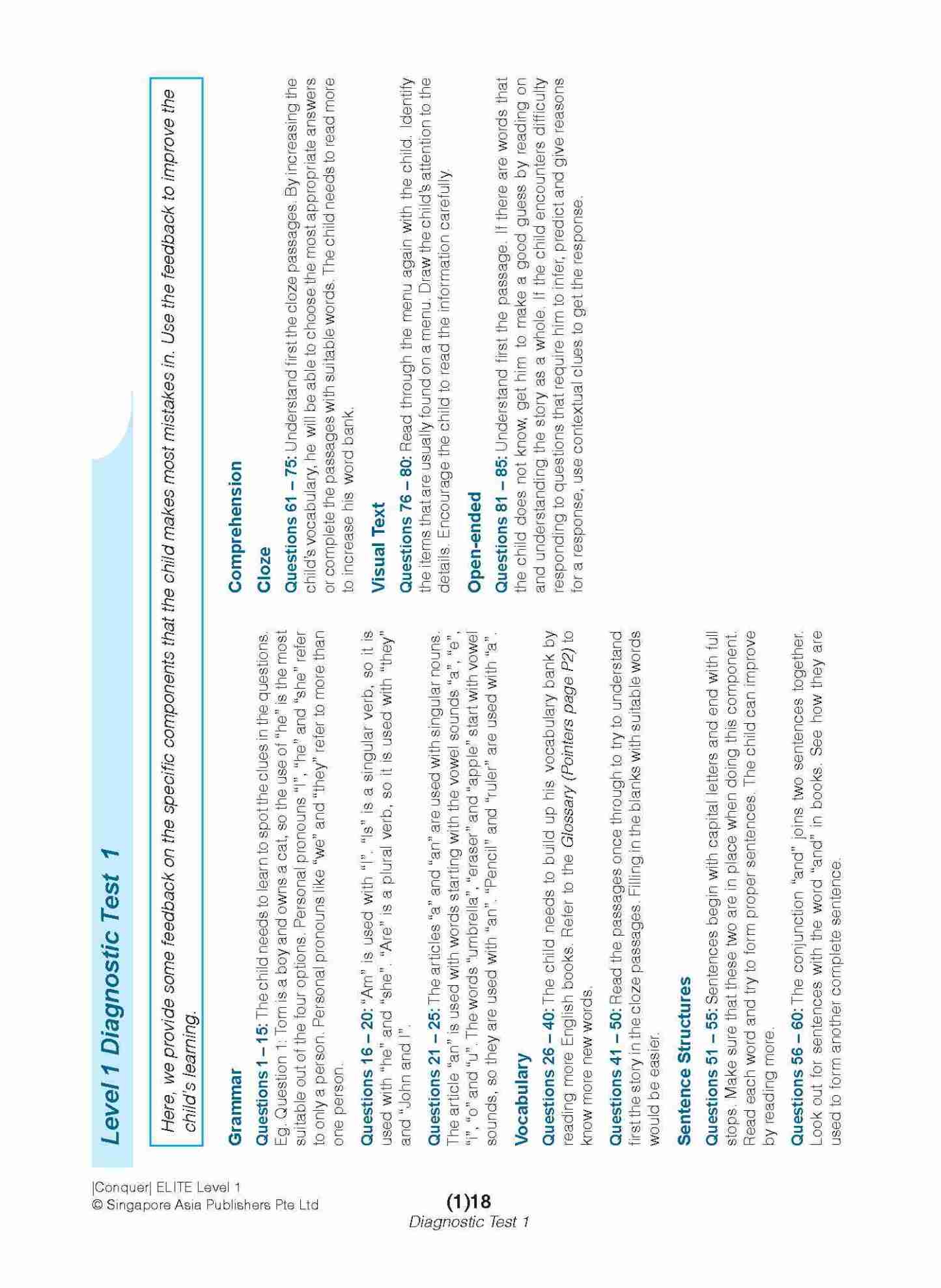 Conquer ELITE (English Language In-depth Tests and Evaluation) PRIMARY LEVEL 1