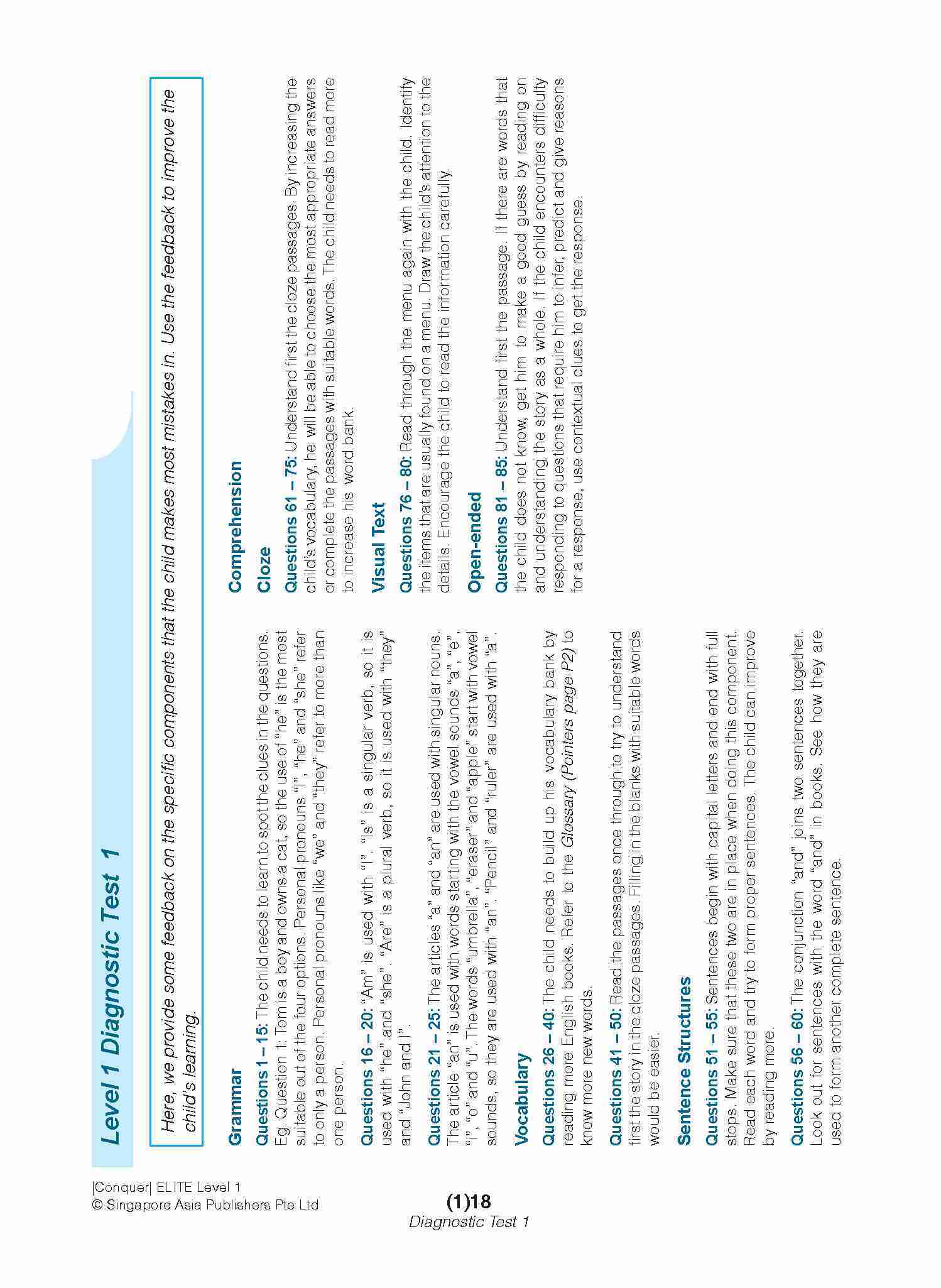 Conquer ELITE (English Language In-depth Tests and Evaluation) PRIMARY LEVEL 1