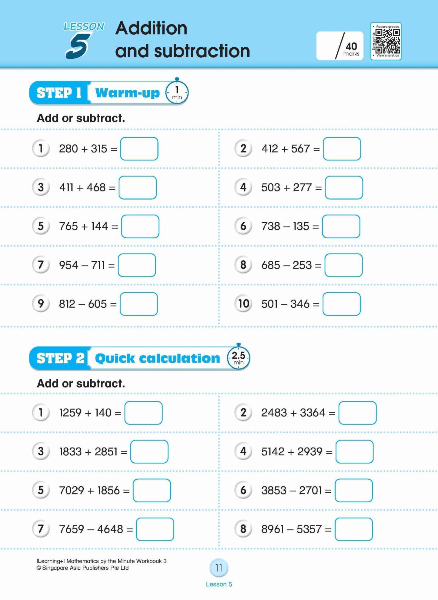 Learning+ Mathematics by the Minute Workbook 3