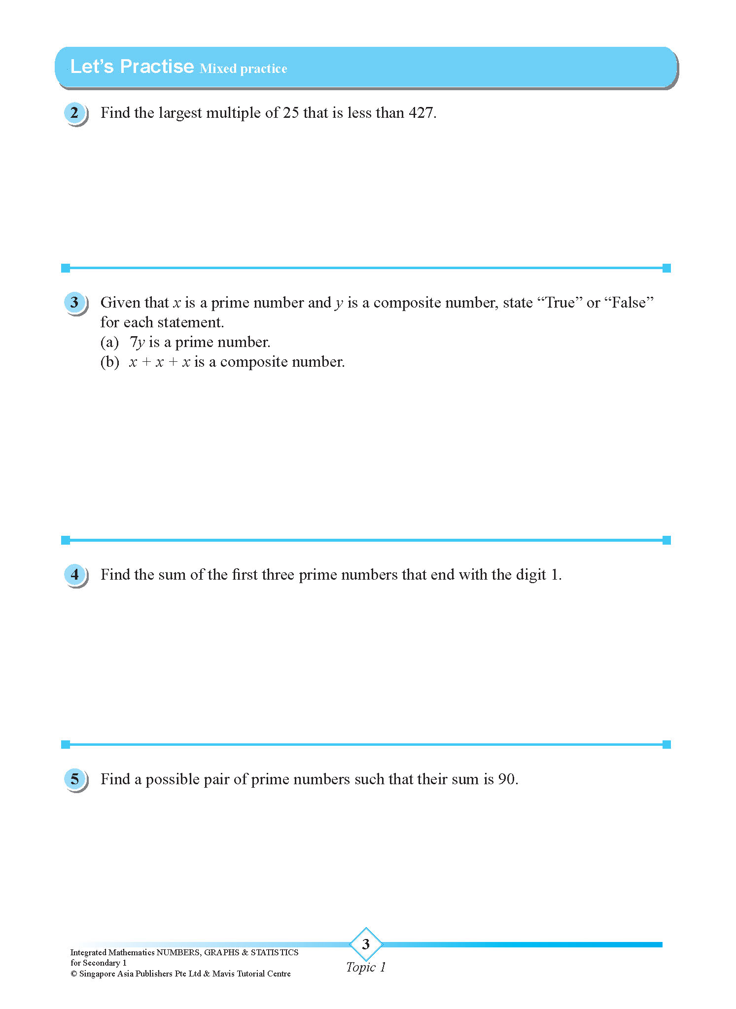 INTEGRATED MATHEMATICS NUMBERS, GRAPHS & STATISTICS For SECONDARY 1 [G3 and IP]