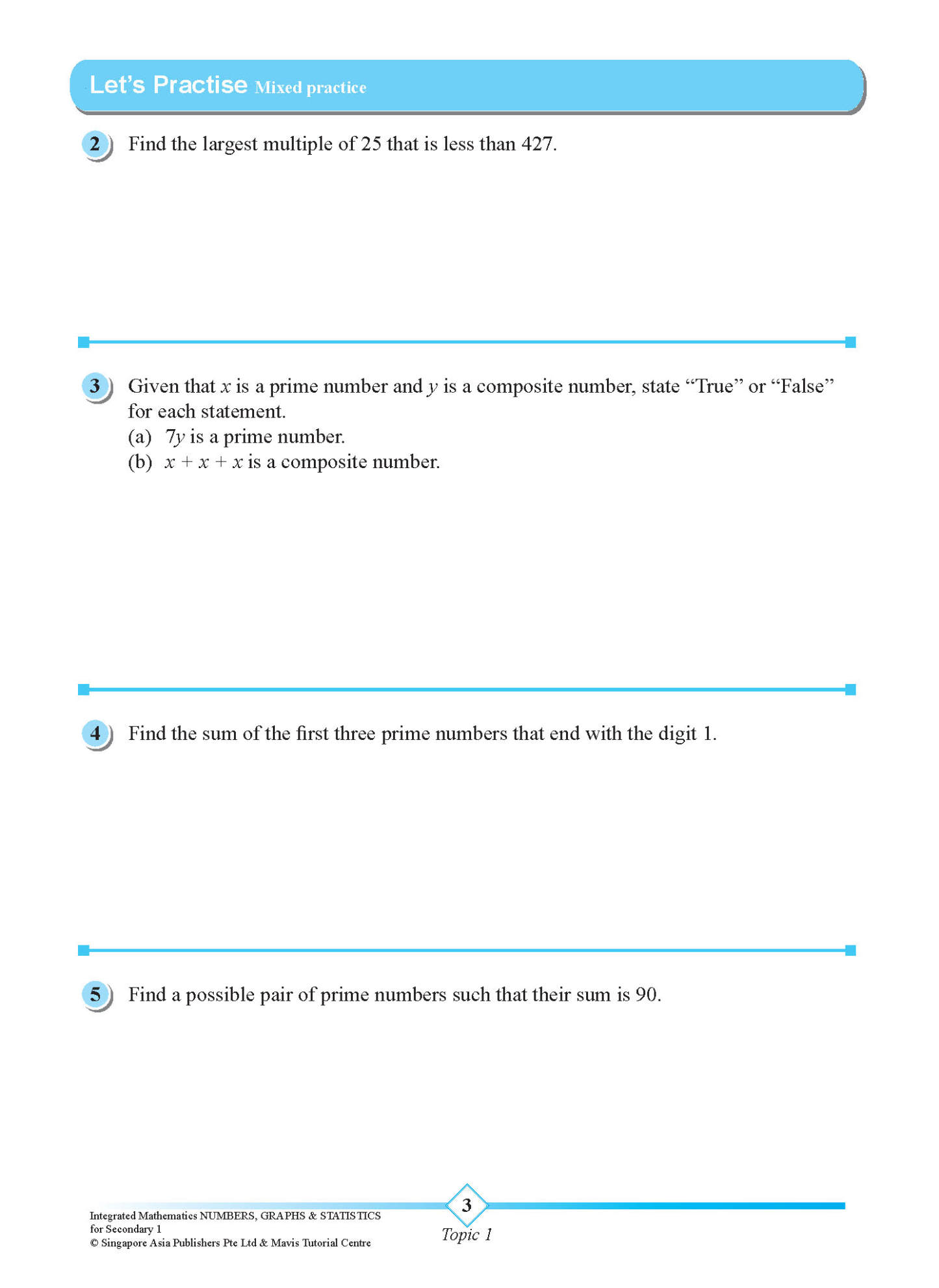 INTEGRATED MATHEMATICS NUMBERS, GRAPHS & STATISTICS For SECONDARY 1 [G3 and IP]