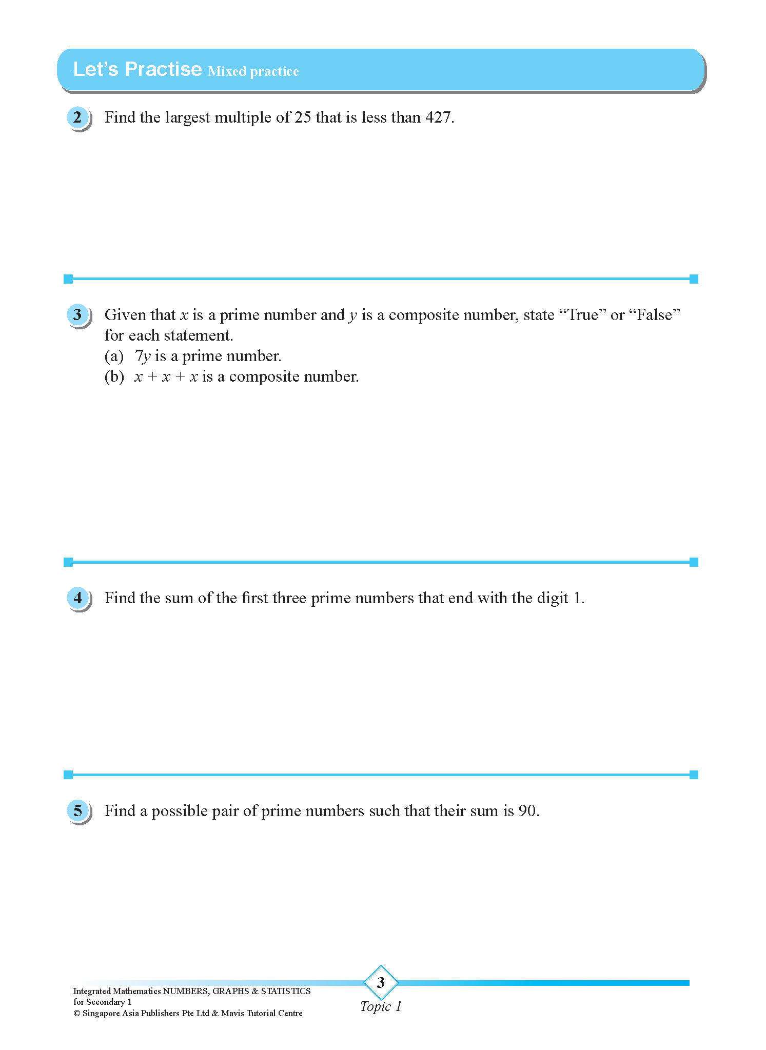 INTEGRATED MATHEMATICS NUMBERS, GRAPHS & STATISTICS For SECONDARY 1 [G3 and IP]