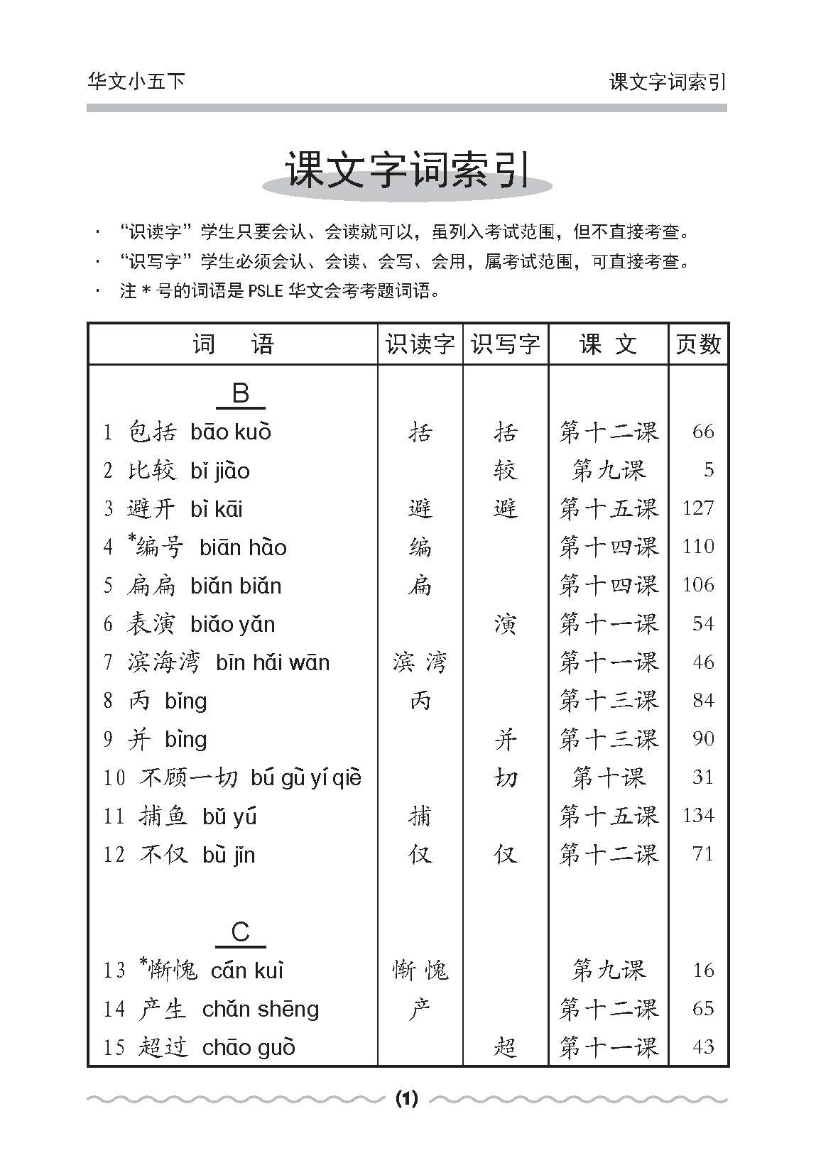 小五华文课文字词手册 5B / A Handbook of Chinese Vocabulary for Primary 5B