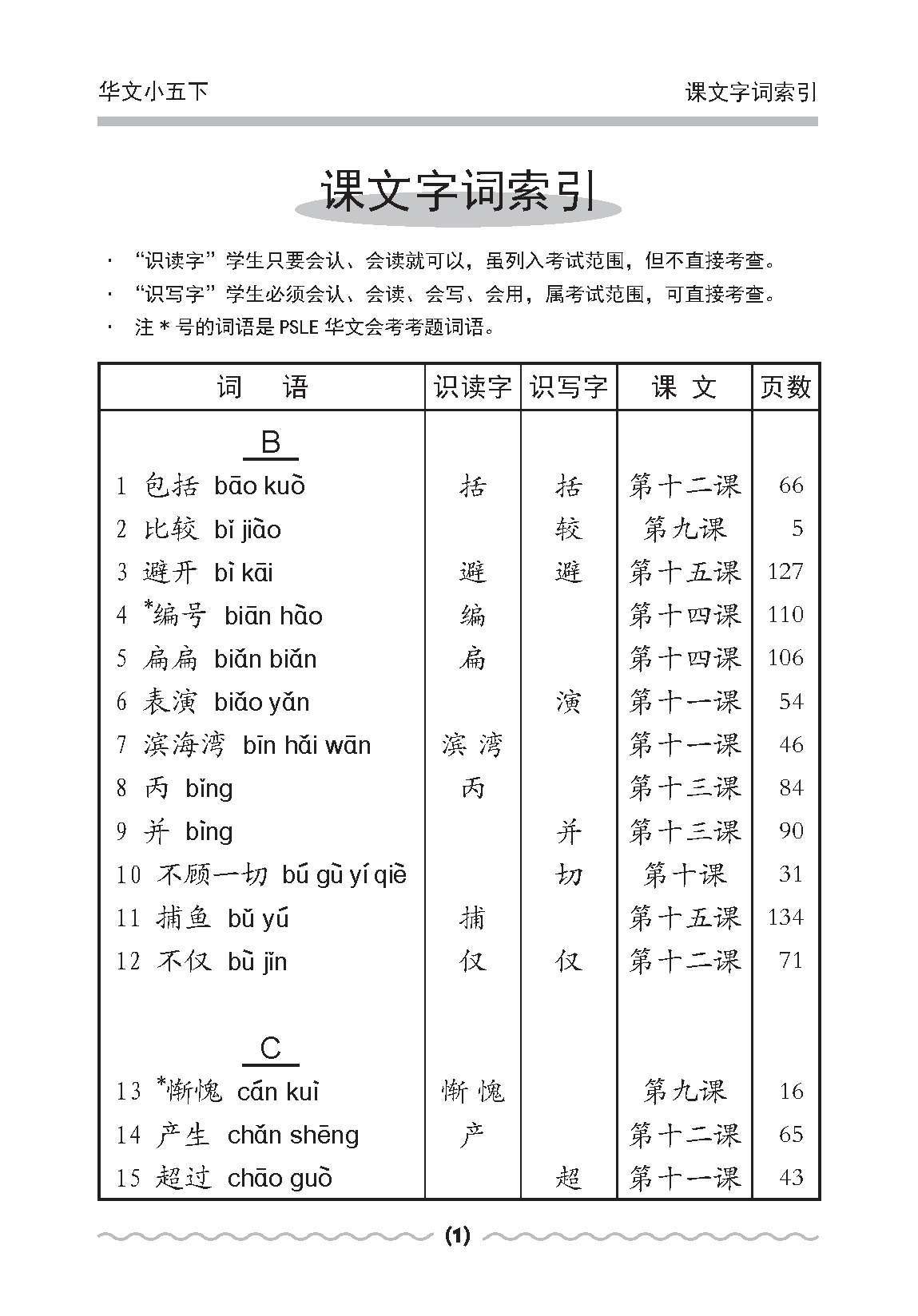 小五华文课文字词手册 5B / A Handbook of Chinese Vocabulary for Primary 5B