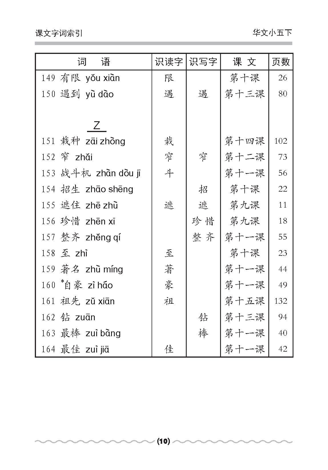 小五华文课文字词手册 5B / A Handbook of Chinese Vocabulary for Primary 5B