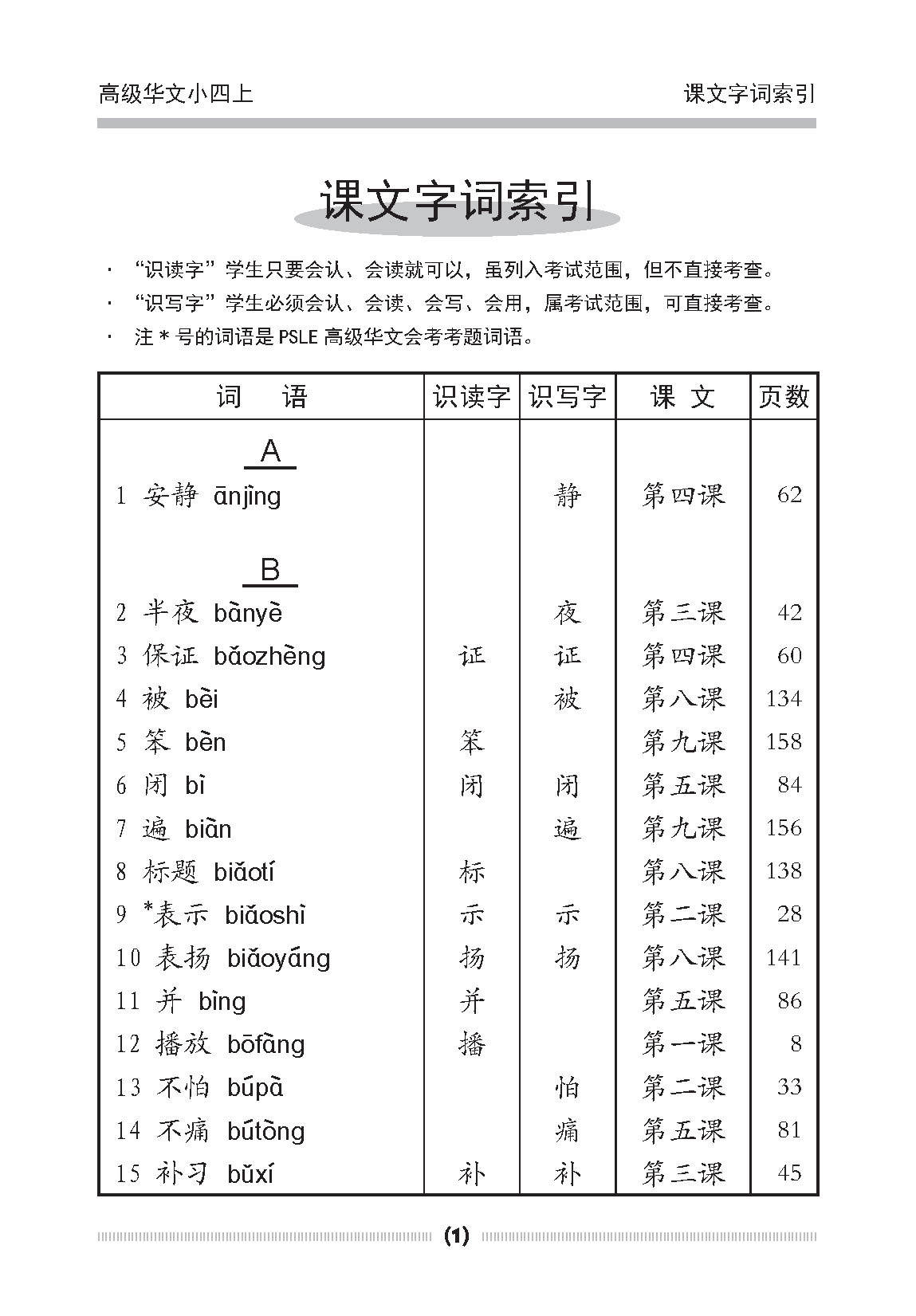 小四高级华文课文字词手册 4A (A HANDBOOK OF HIGHER CHINESE VOCABULARY FOR PRIMARY 4A)