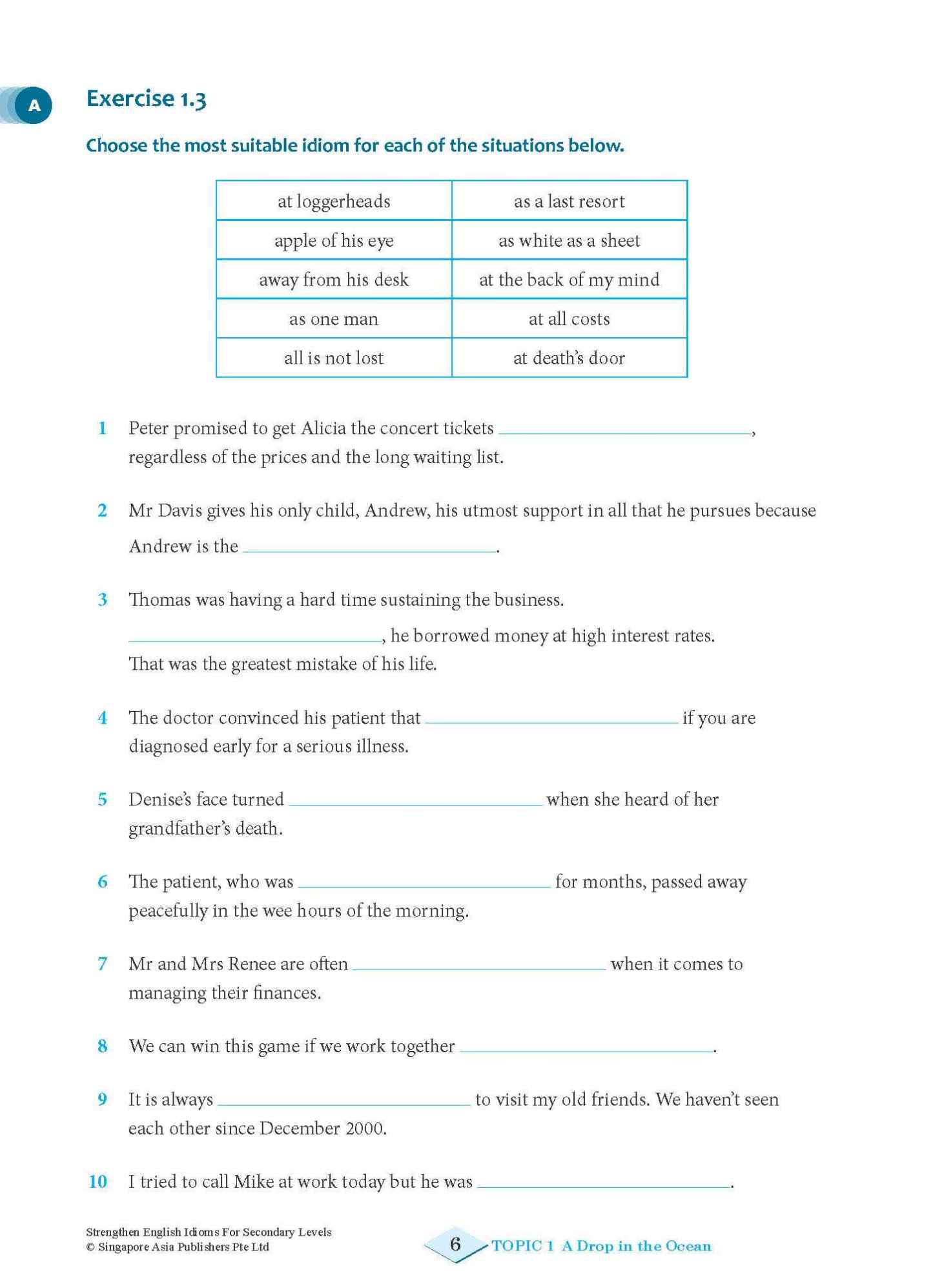 Strengthen English IDIOMS FOR SECONDARY LEVELS