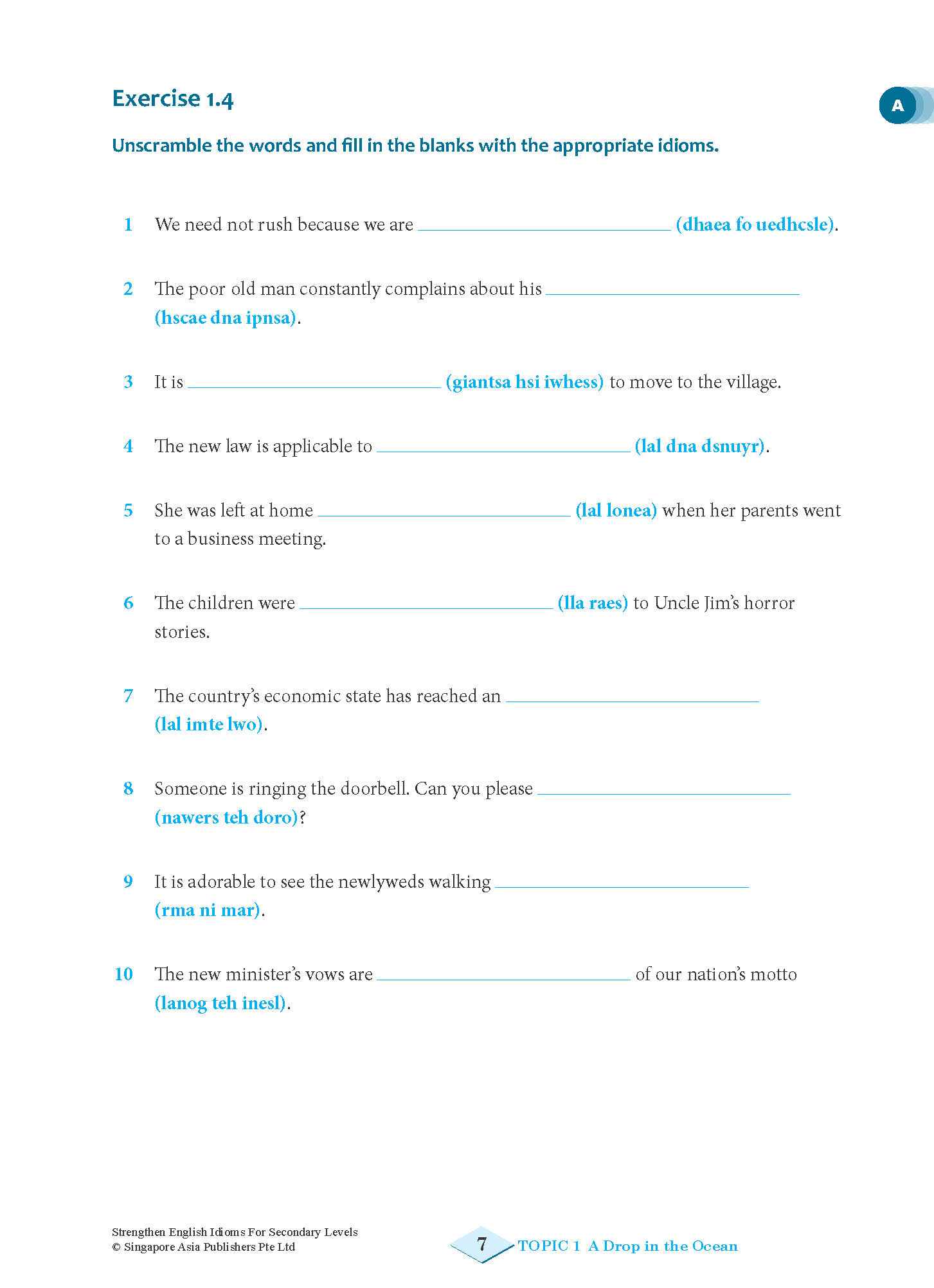 Strengthen English IDIOMS FOR SECONDARY LEVELS