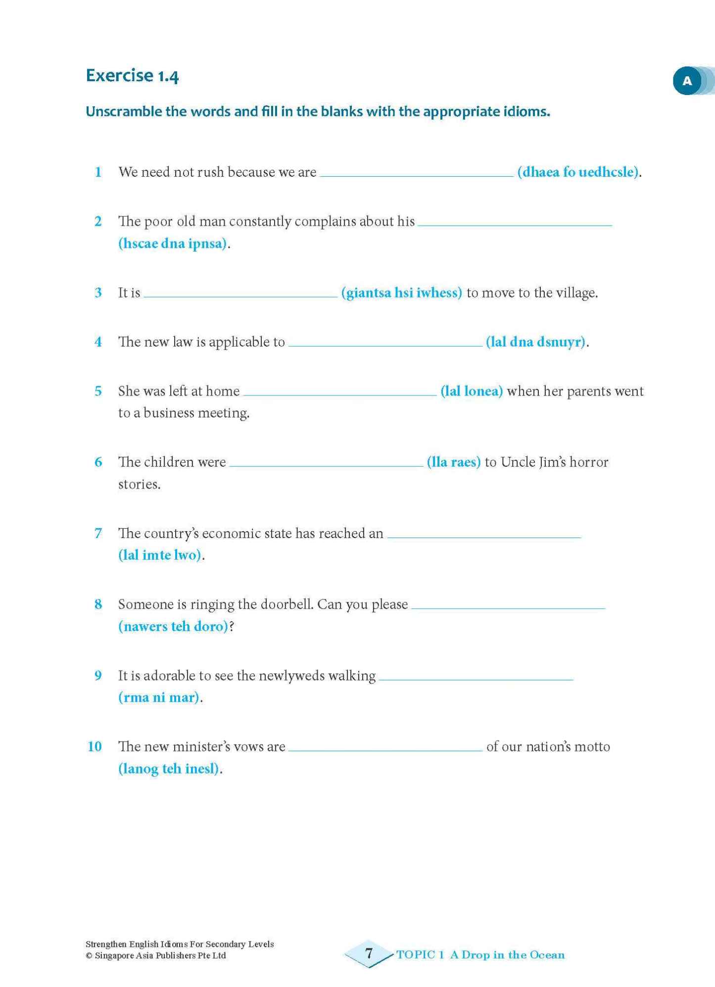 Strengthen English IDIOMS FOR SECONDARY LEVELS