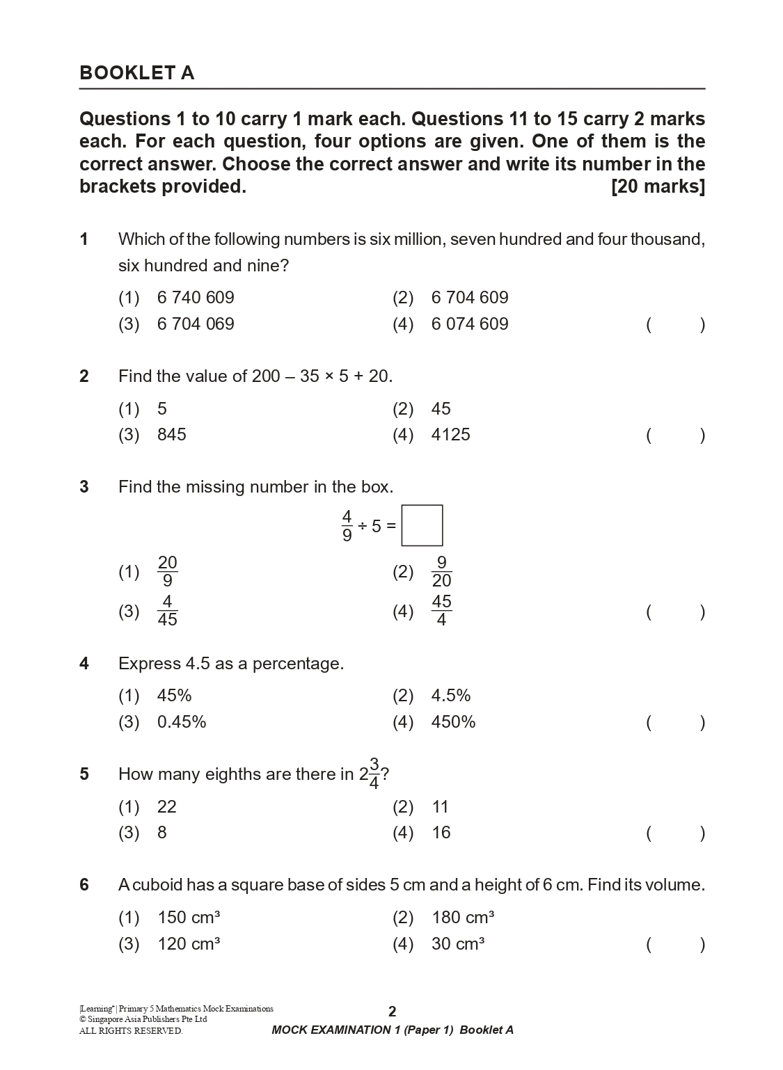 LEARNING+ Primary 5 Mathematics Mock Examinations