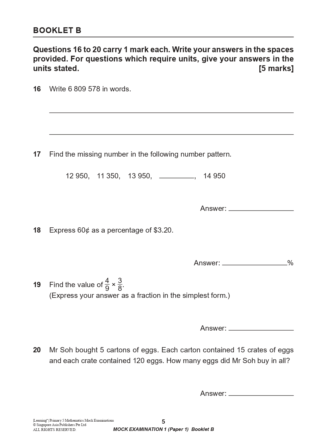LEARNING+ Primary 5 Mathematics Mock Examinations