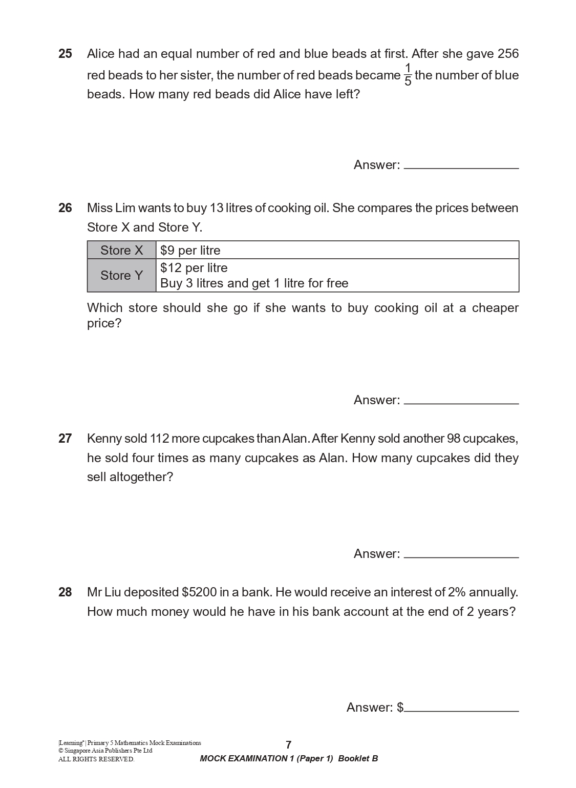 LEARNING+ Primary 5 Mathematics Mock Examinations