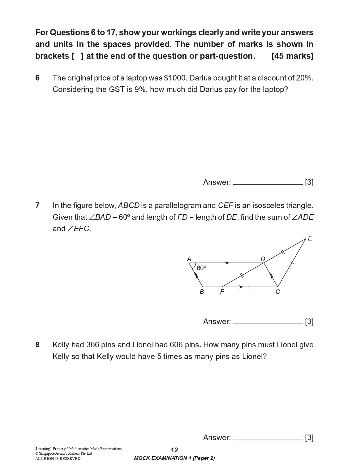 LEARNING+ Primary 5 Mathematics Mock Examinations
