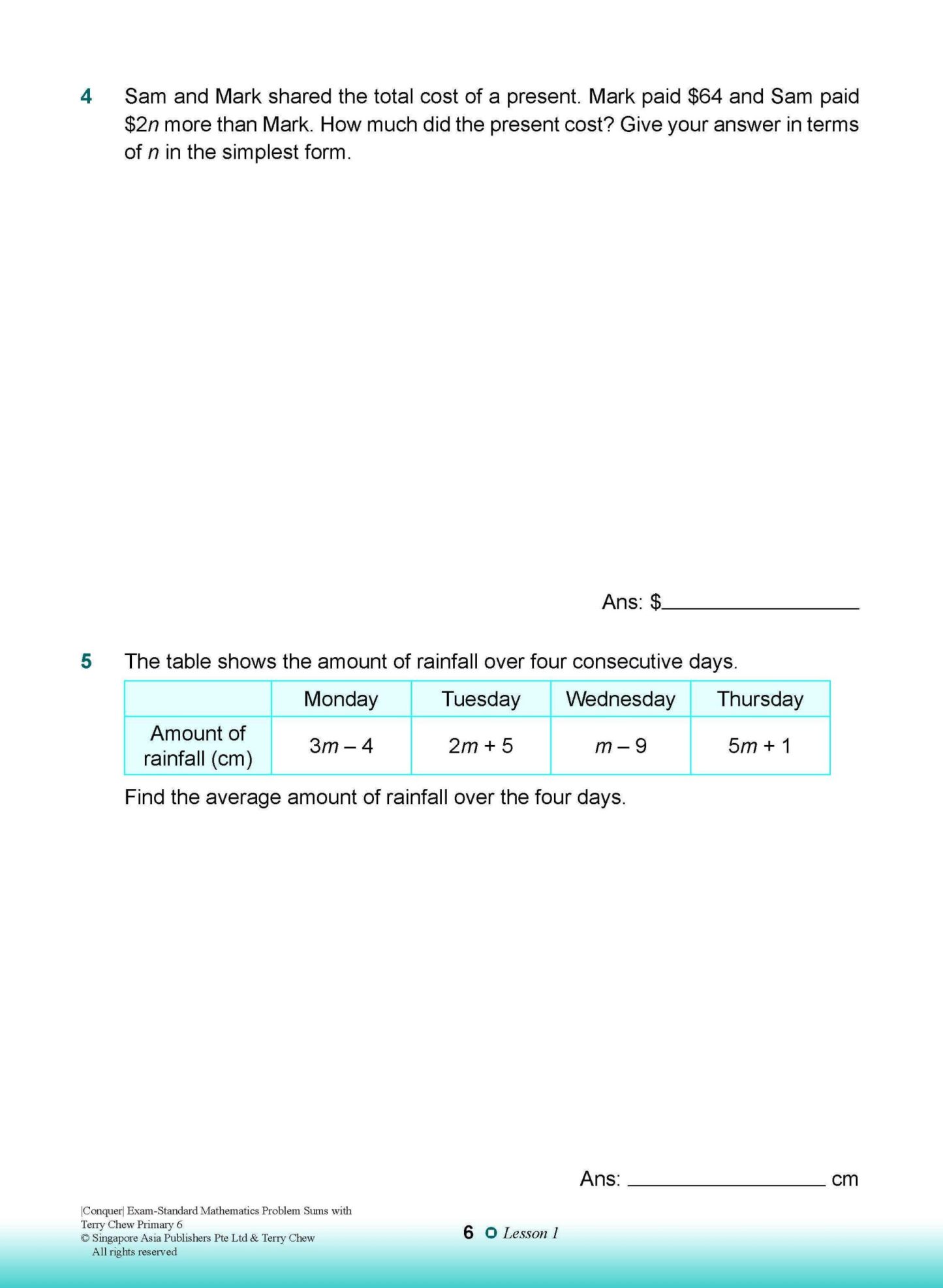 Conquer EXAM-STANDARD Mathematics PROBLEM SUMS with Terry Chew Primary 6