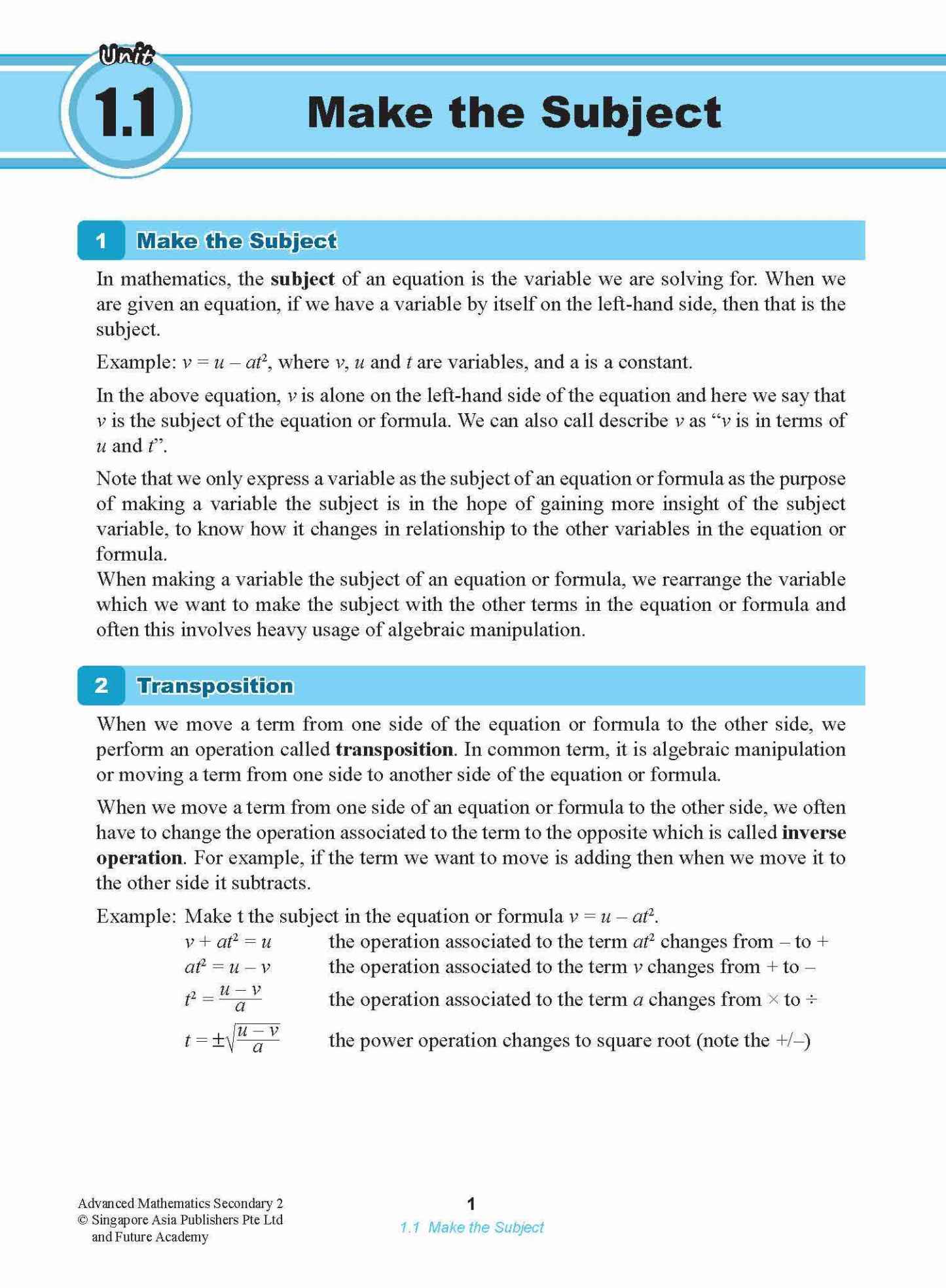 ADVANCED MATHEMATICS FOR G3 AND IP STUDENTS SECONDARY 2
