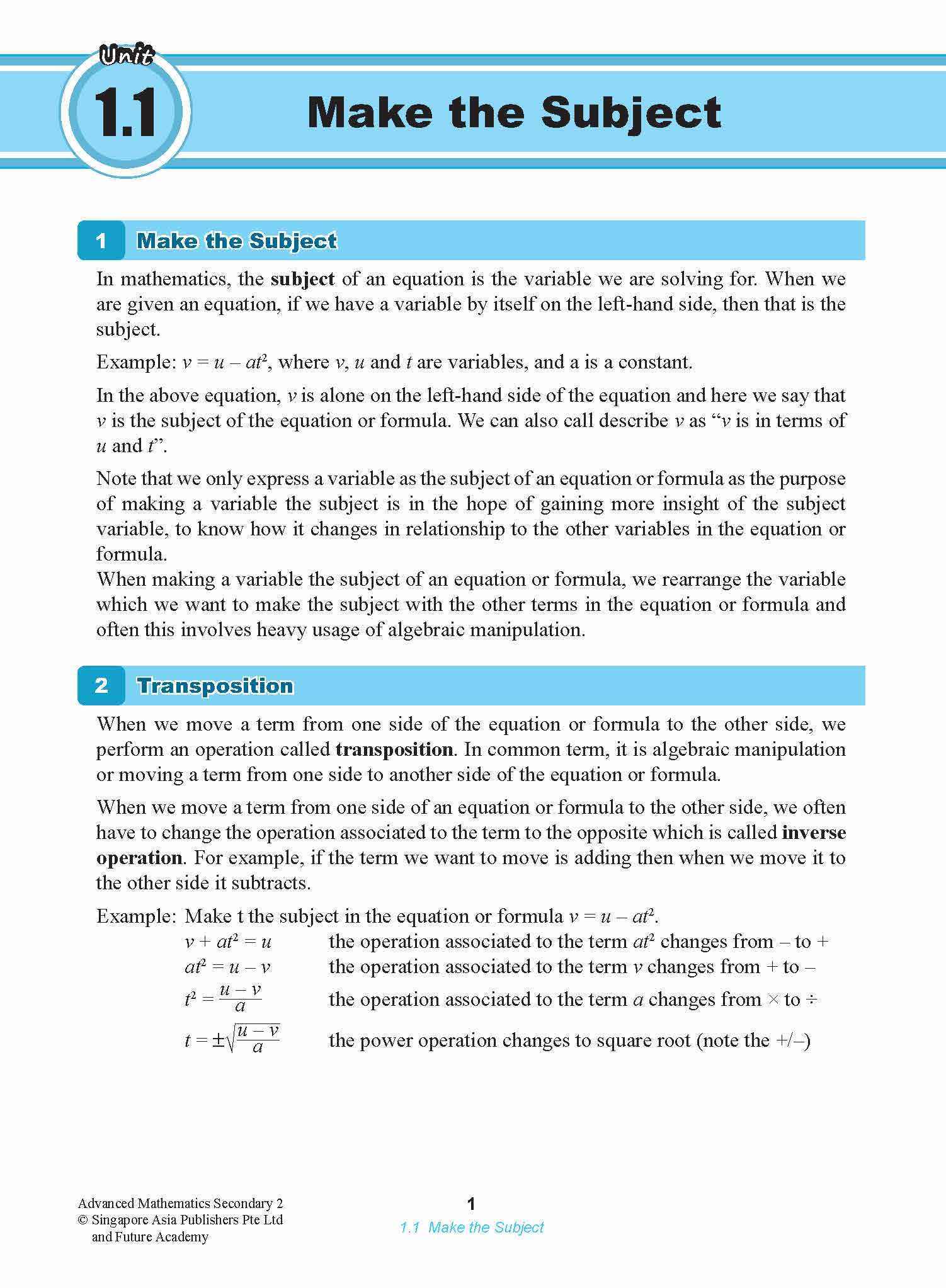 ADVANCED MATHEMATICS FOR G3 AND IP STUDENTS SECONDARY 2