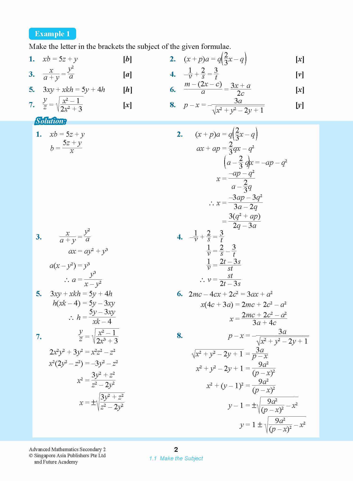 ADVANCED MATHEMATICS FOR G3 AND IP STUDENTS SECONDARY 2