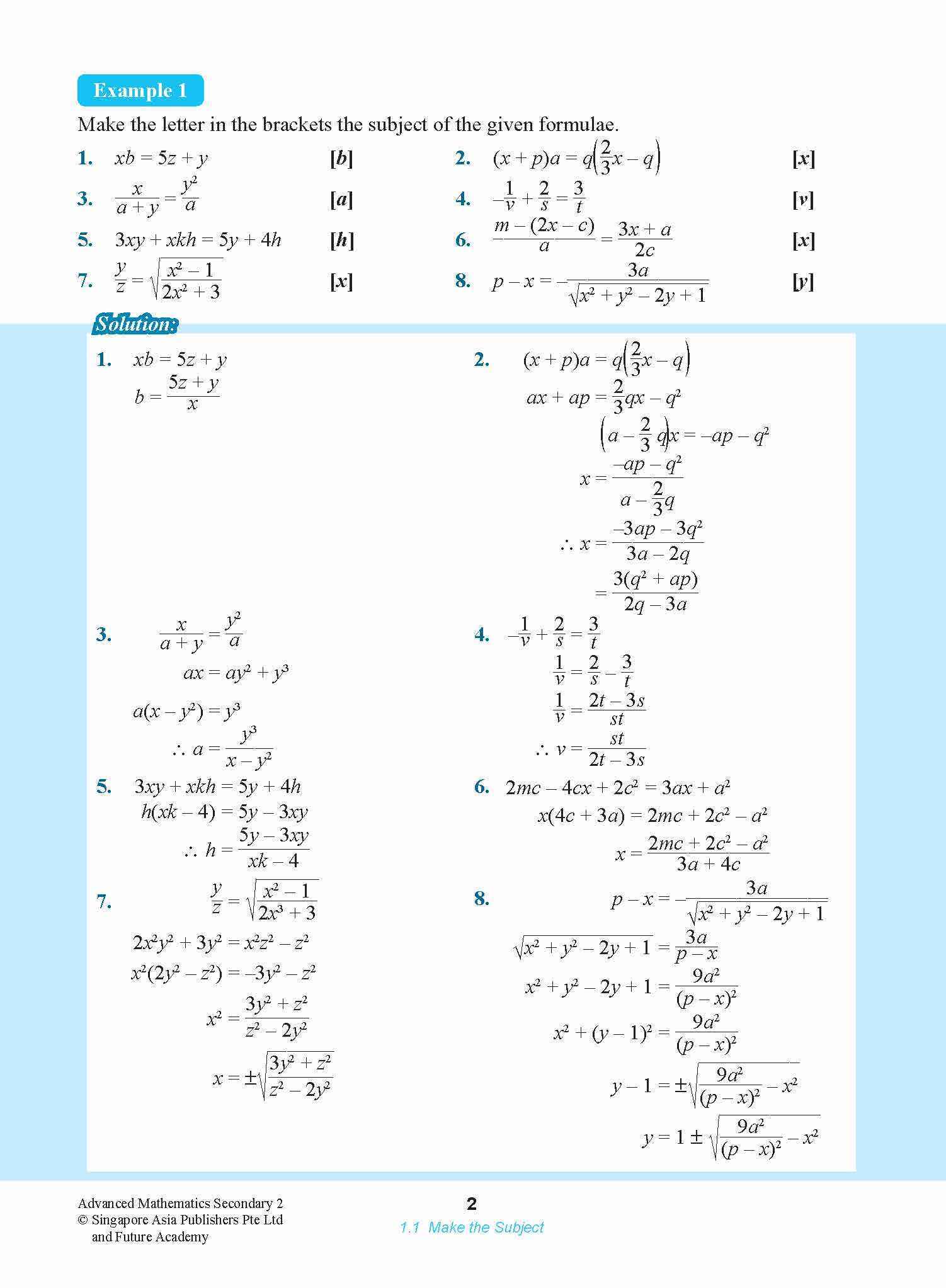 ADVANCED MATHEMATICS FOR G3 AND IP STUDENTS SECONDARY 2