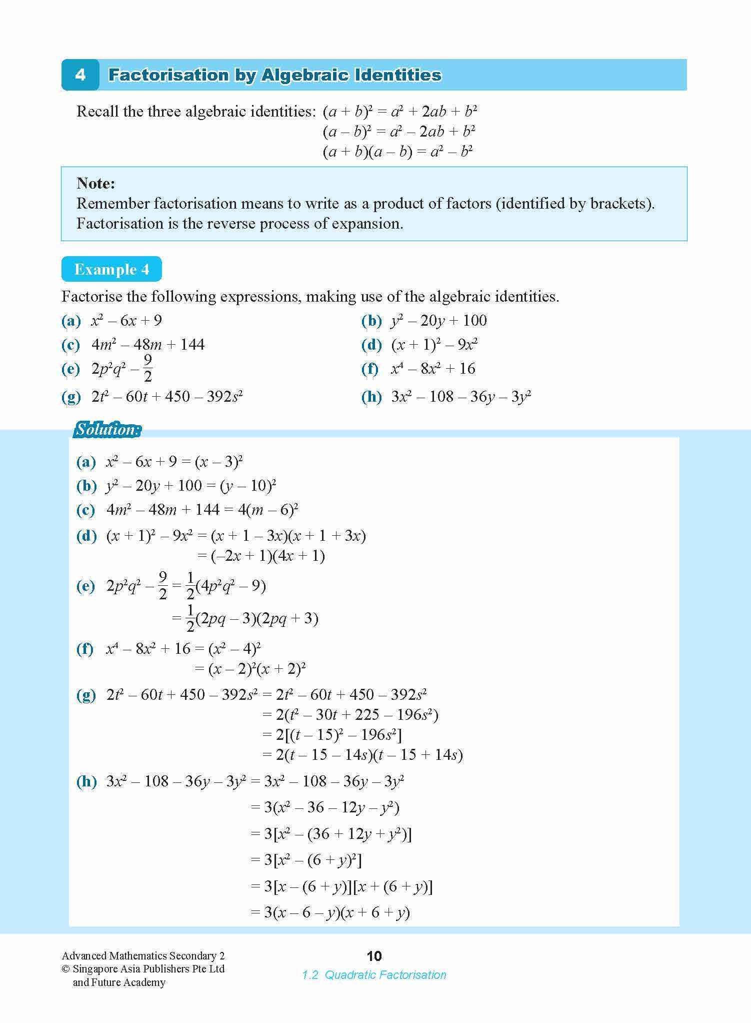 ADVANCED MATHEMATICS FOR G3 AND IP STUDENTS SECONDARY 2