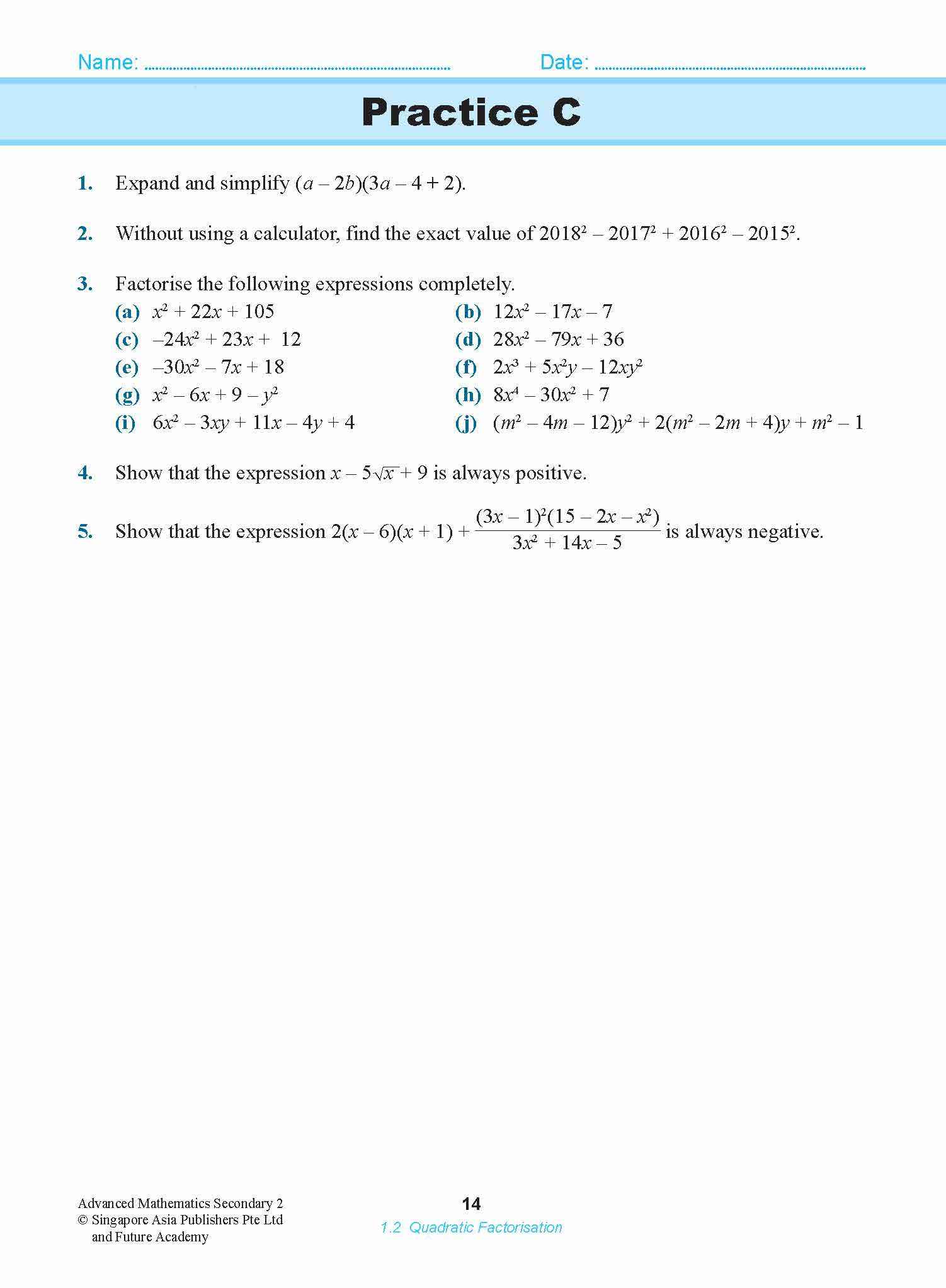 ADVANCED MATHEMATICS FOR G3 AND IP STUDENTS SECONDARY 2