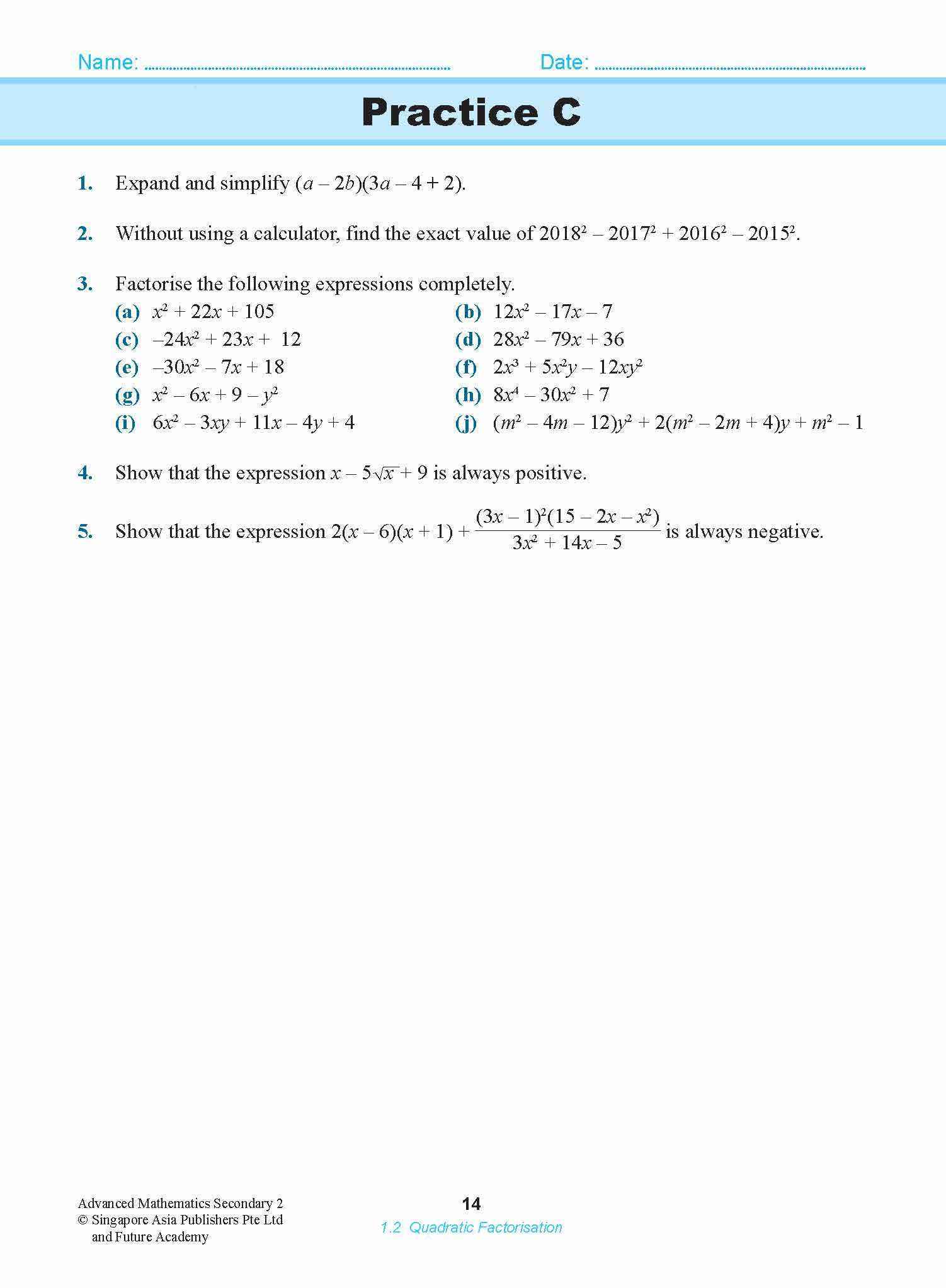 ADVANCED MATHEMATICS FOR G3 AND IP STUDENTS SECONDARY 2