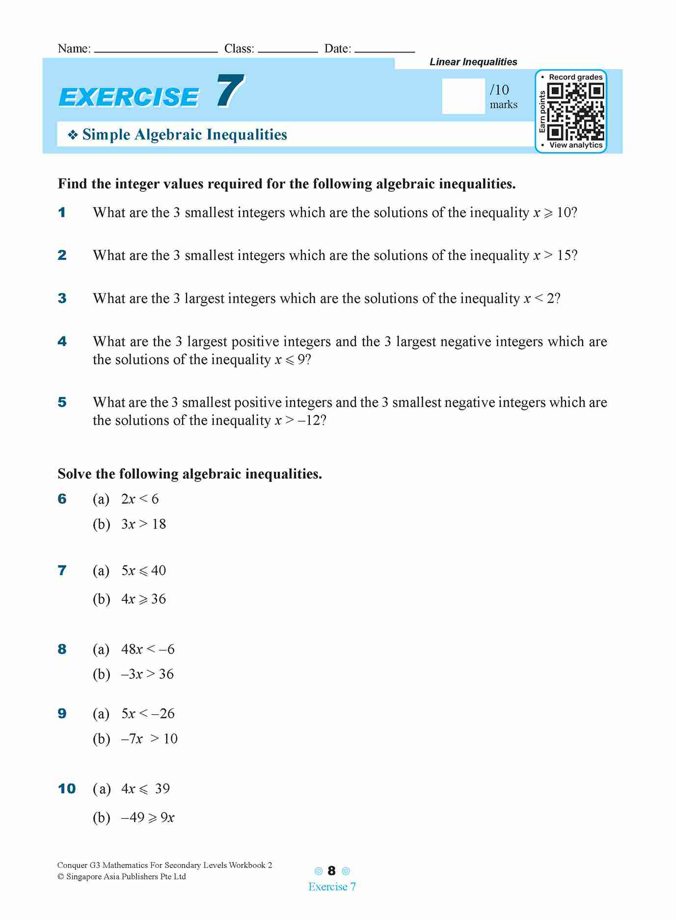 Conquer G3 Mathematics For Secondary Levels Workbook 2