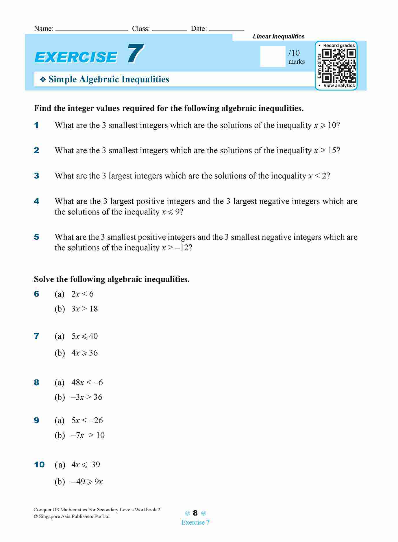 Conquer G3 Mathematics For Secondary Levels Workbook 2
