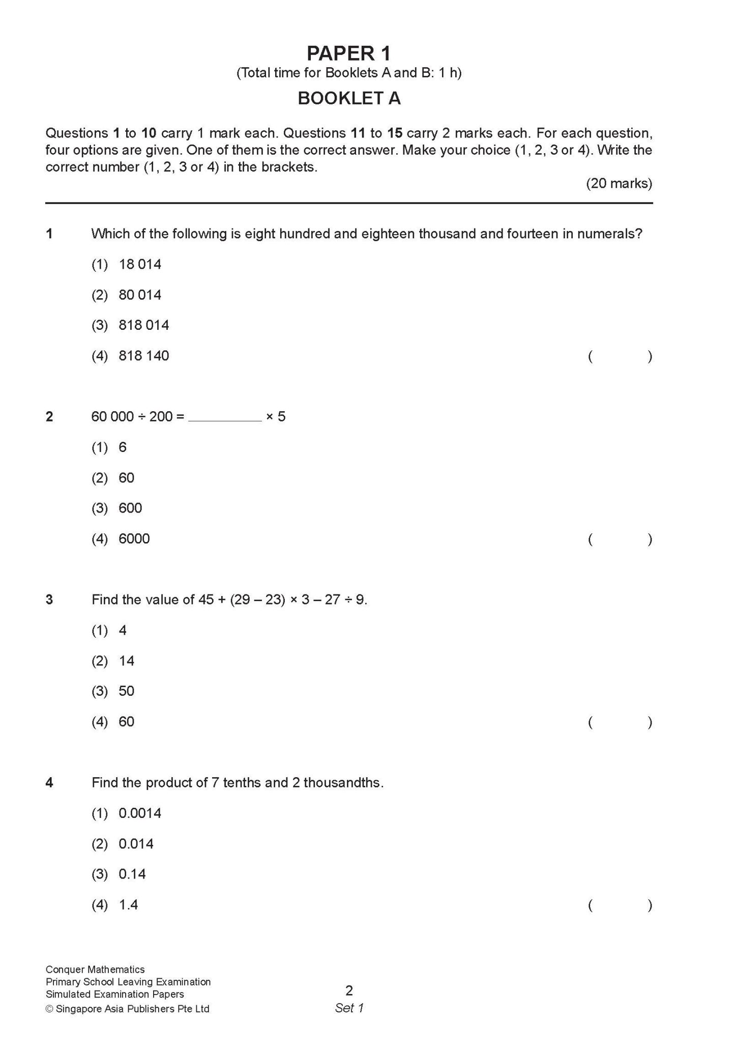 Conquer Mathematics Primary School Leaving Examination – Simulated Examination Papers 