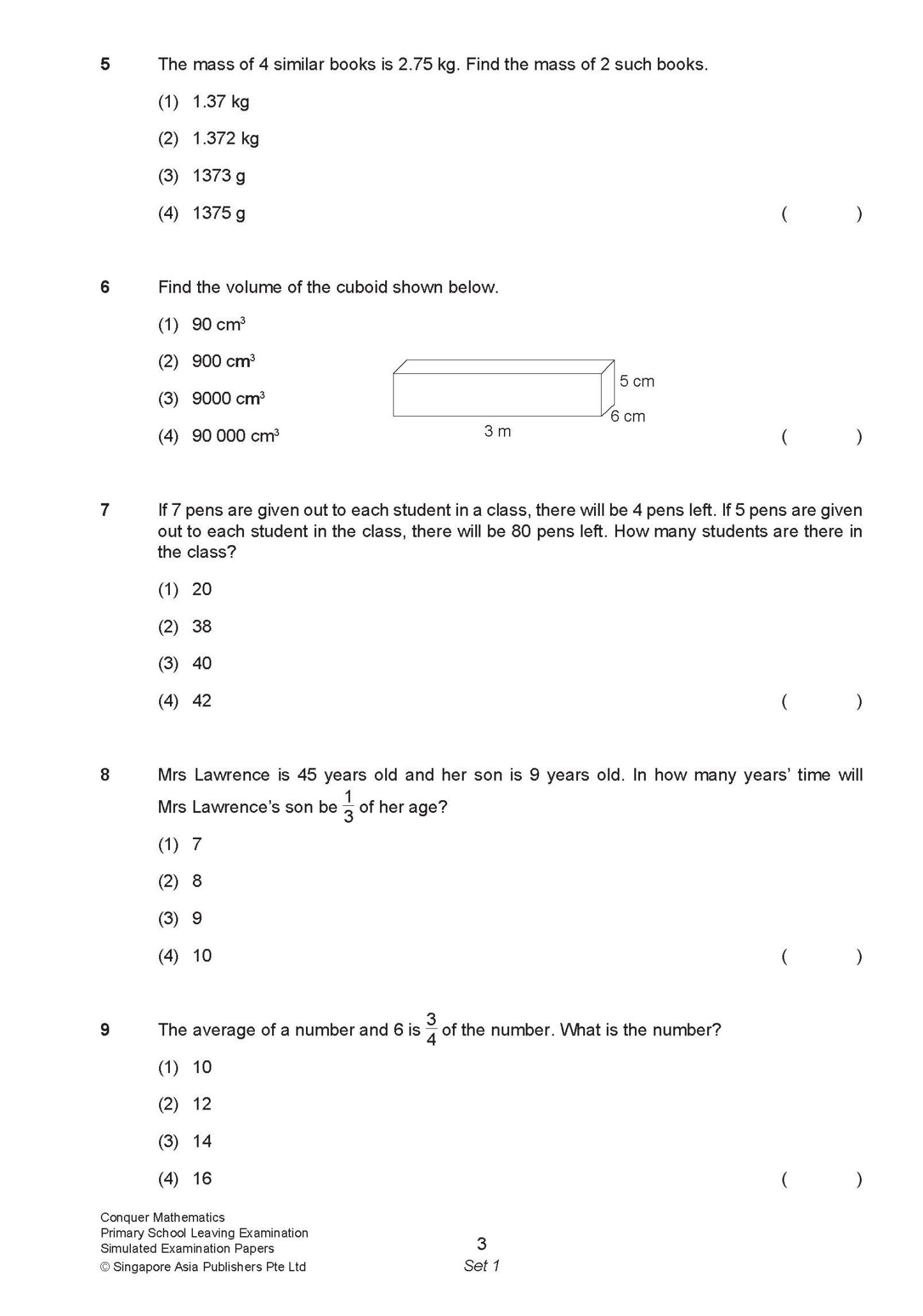 Conquer Mathematics Primary School Leaving Examination – Simulated Examination Papers 