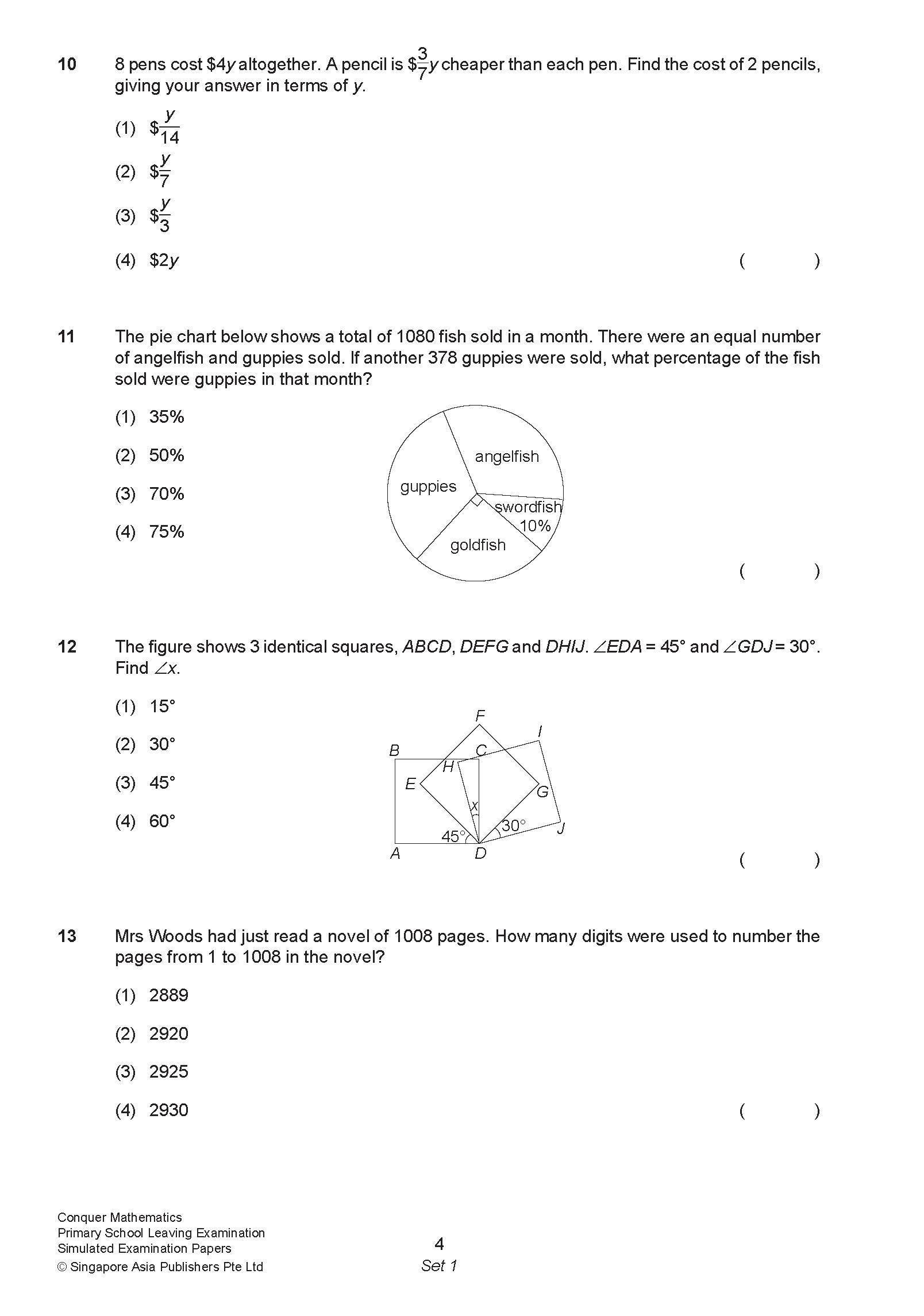 Conquer Mathematics Primary School Leaving Examination – Simulated Examination Papers 