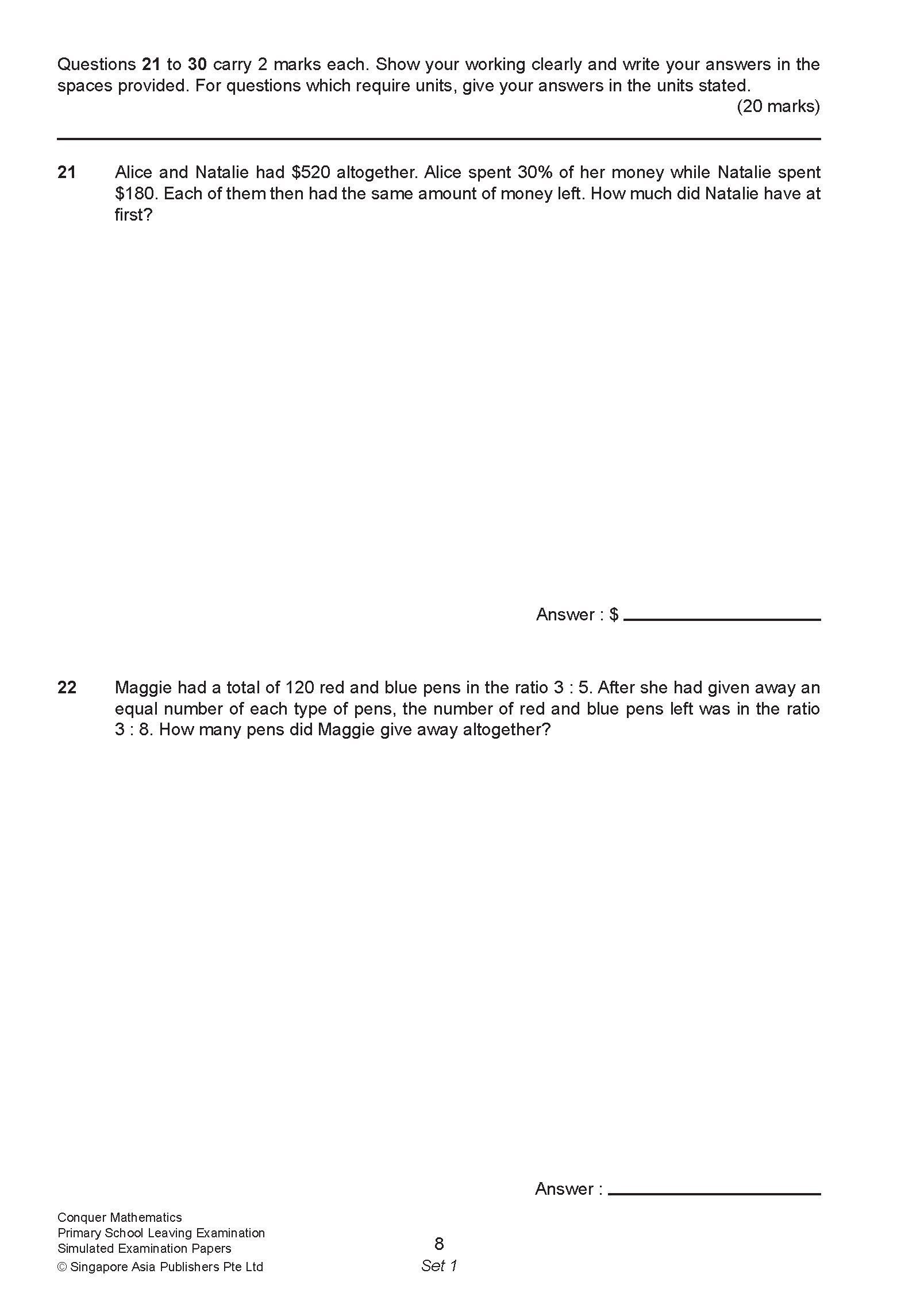 Conquer Mathematics Primary School Leaving Examination – Simulated Examination Papers 