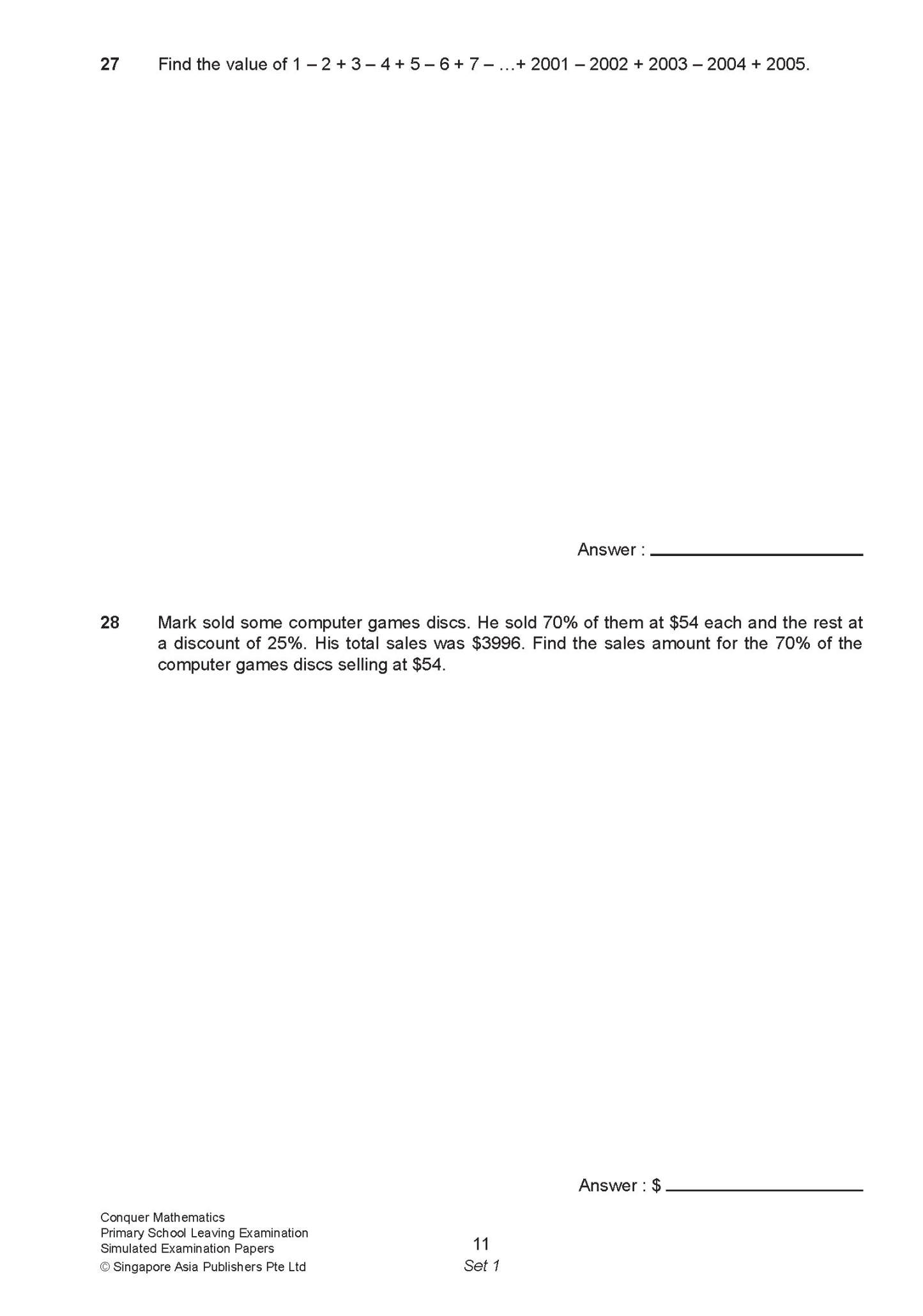 Conquer Mathematics Primary School Leaving Examination – Simulated Examination Papers 