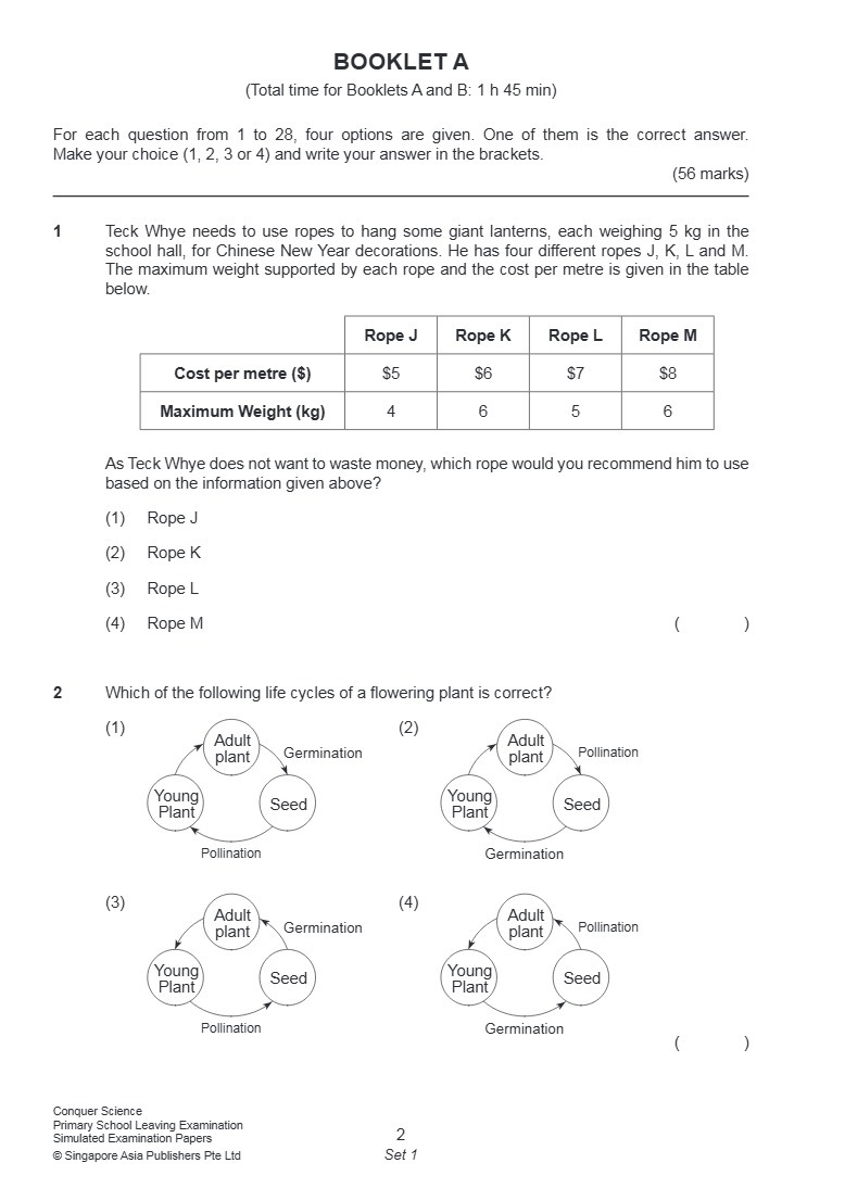 Conquer Science Primary School leaving Examination Simulated Examination Papers