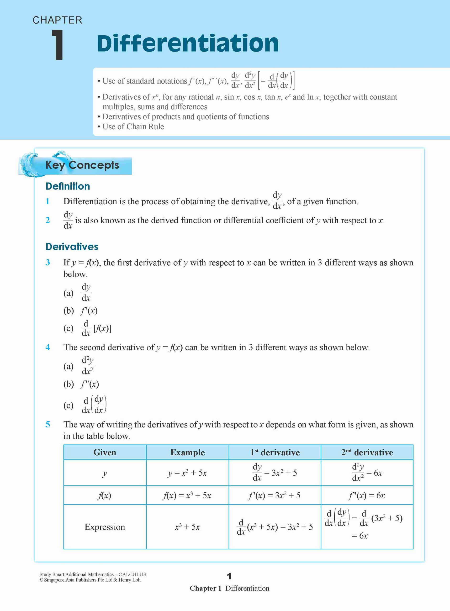 STUDY SMART Additional Mathematics CALCULUS For Upper Secondary Levels